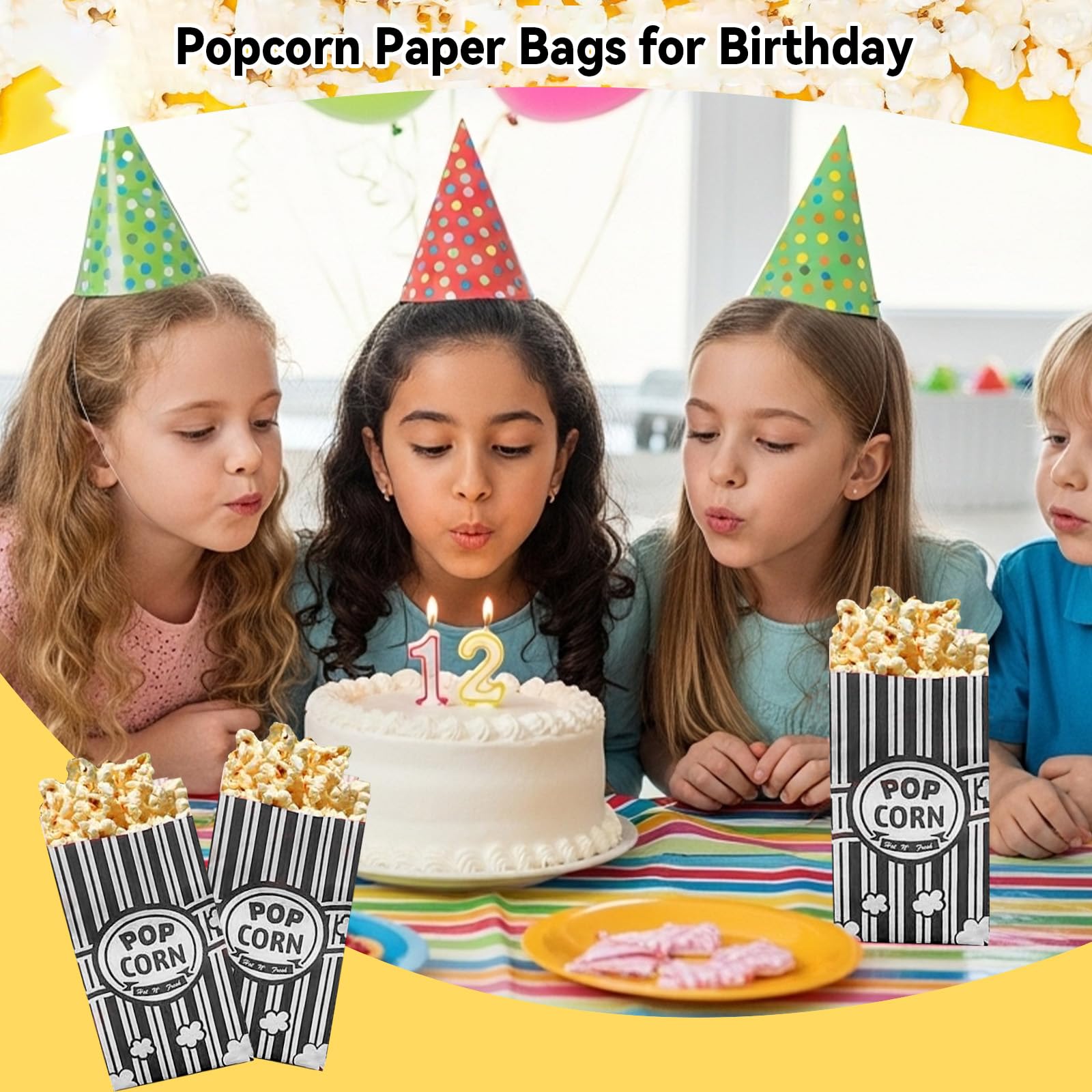 300 Sachets à Popcorn En Papier Rayé Rouge & Blanc | 21x9x6cm | Pour Fêtes, Cinéma, Anniversaire