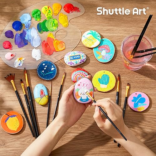 Miniatura 6 de Shuttle Art Juego de 12 pinceles de pintura con estuche, formas y tamaños surtidos para acrílico, acuarela, óleo y gouache, pinceles de artista