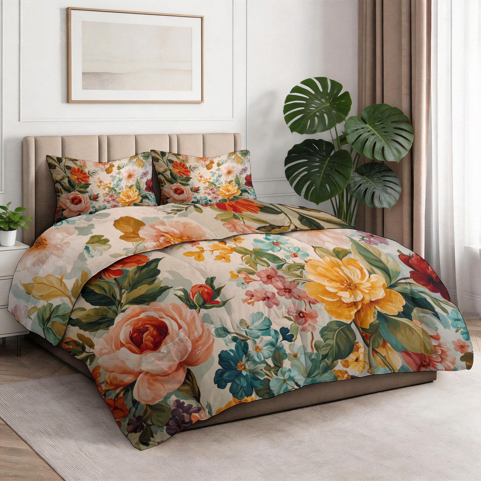 Couvre lit patchwork haut de gamme imprimé pivoines style peinture