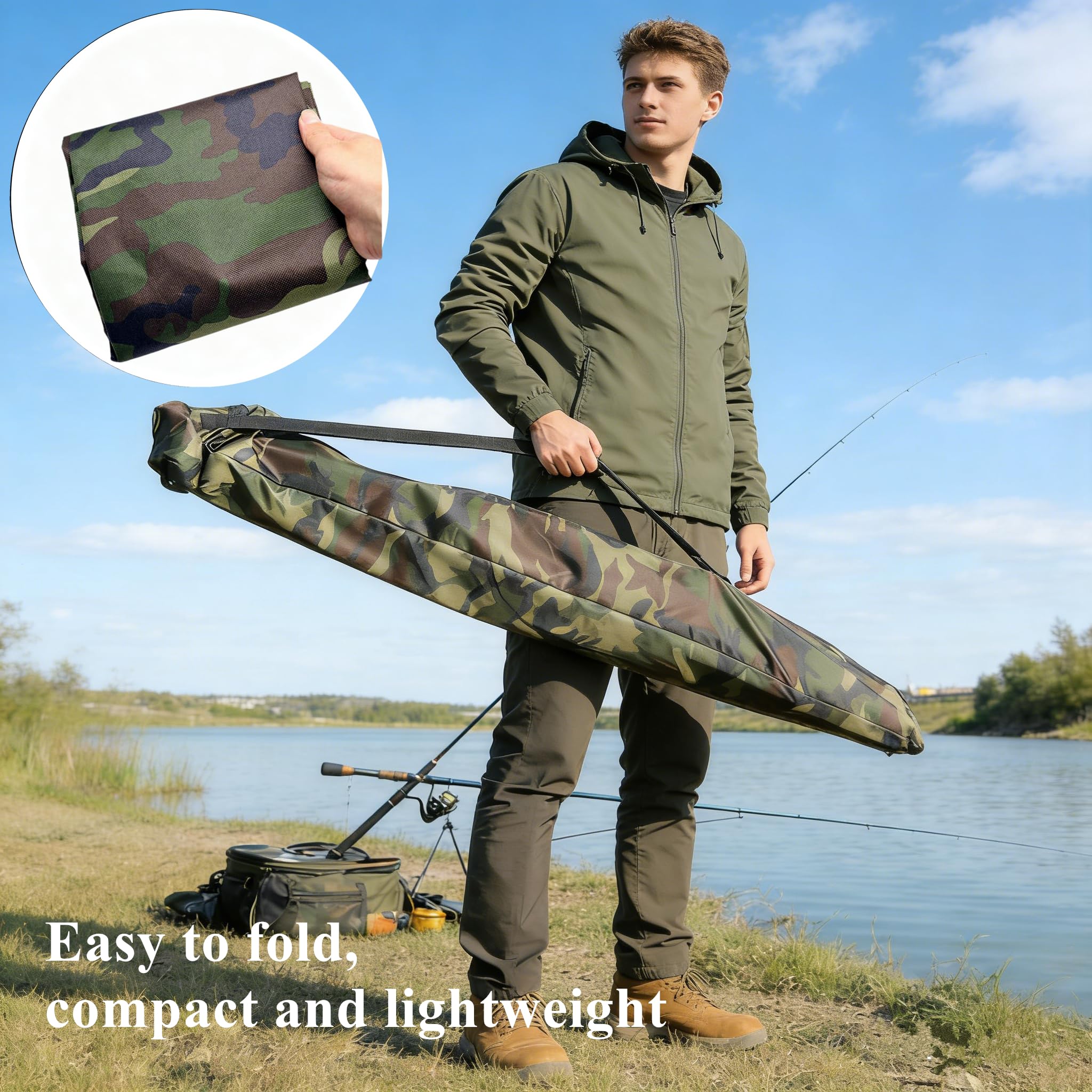 Bolsas para Aparejos de Pesca 146cm con cinturón de Hombro Bolsas de Pesca con Cremallera Lateral Impermeable Espesado Camuflaje Caña de Pescar y Equipo de Pesca de Bolsa de Almacenamiento