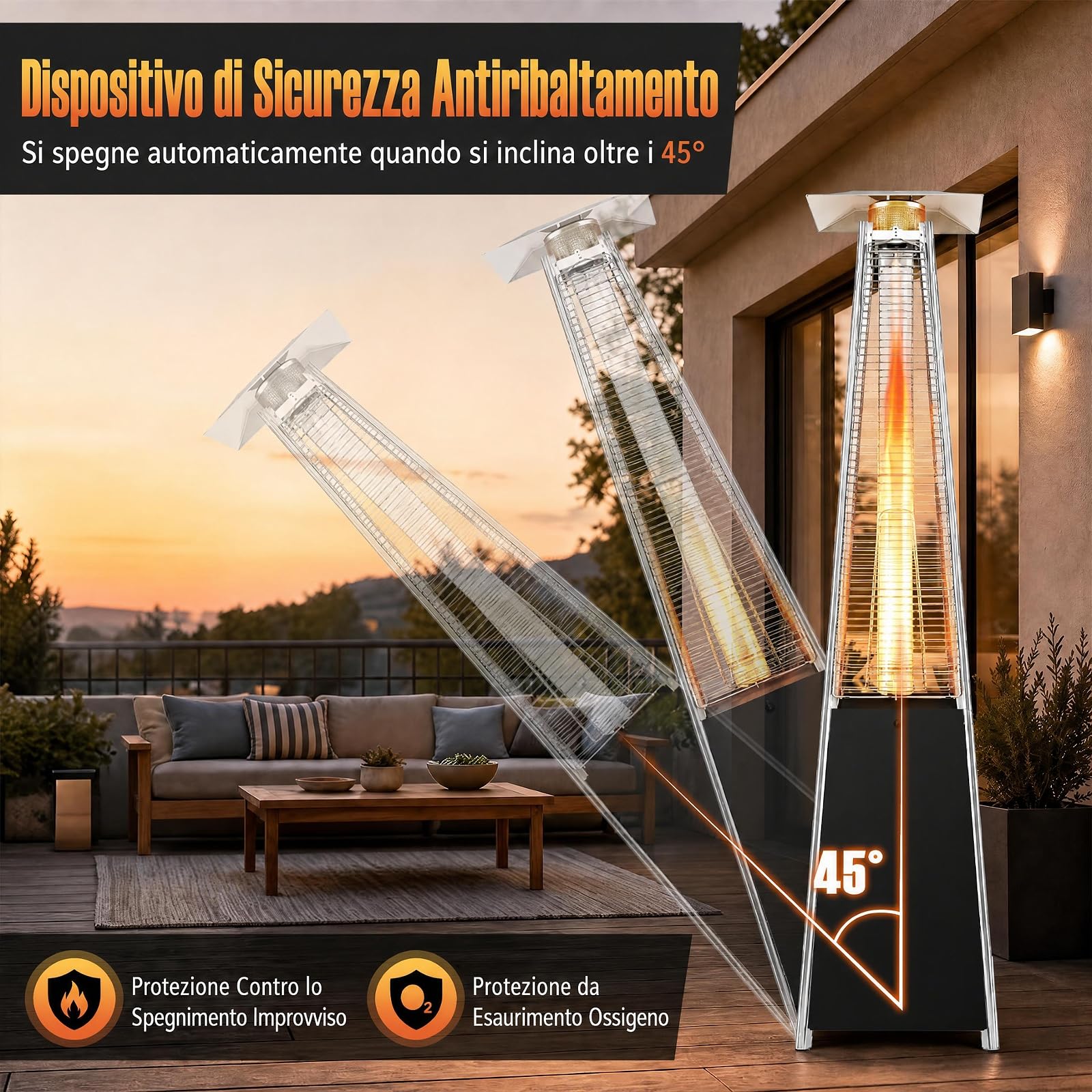 COSTWAY Stufa a Gas da Esterno a Piramide da 48.000 BTU con Copertura, 2