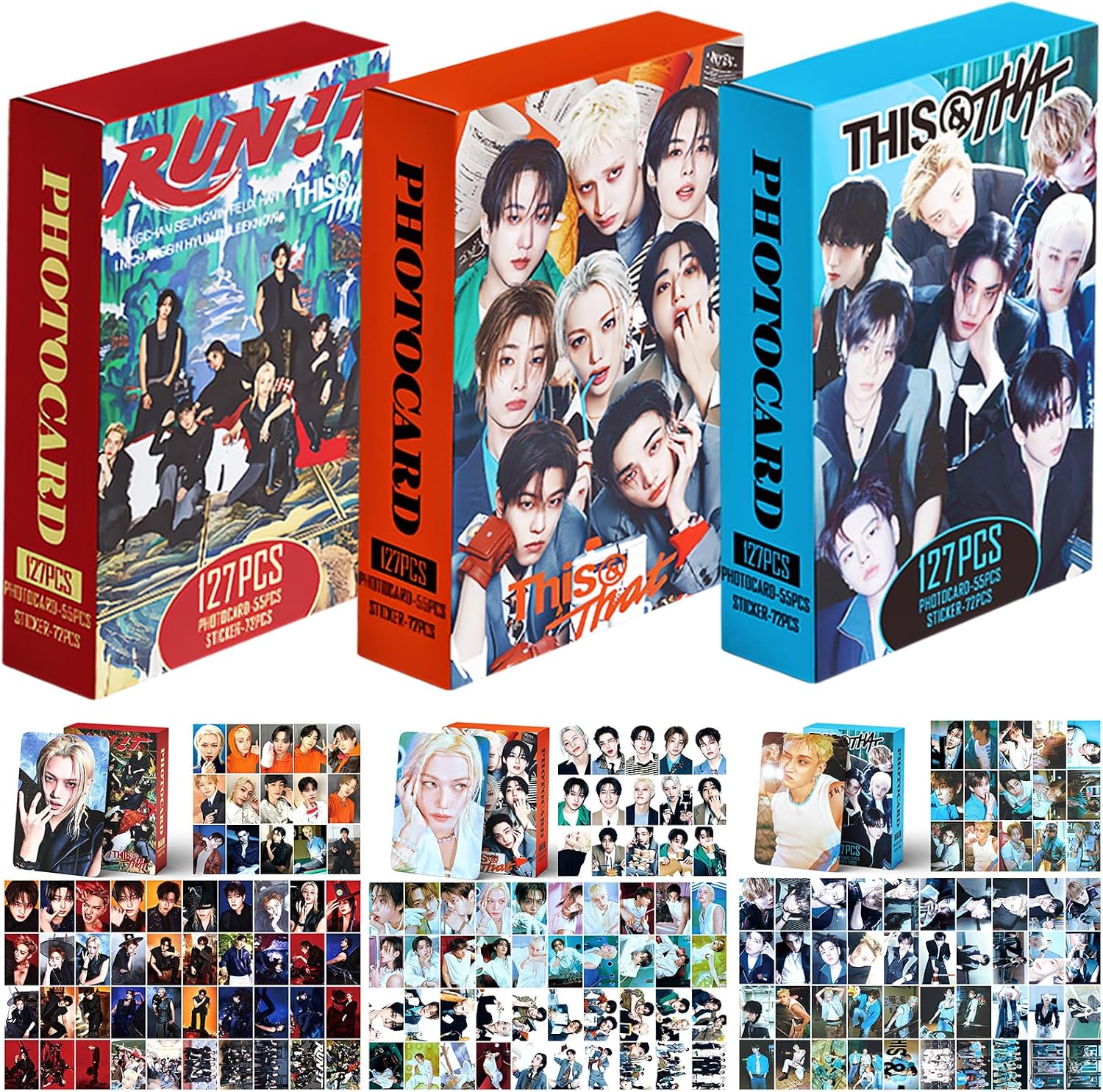 PYAJUU 3PACK Stray Kids Photocards Set KPOP SKZ THIS & THAT Album Photo Cards with Stickers Set KPOP Gift RUN IT Lomo Merch for SKZ Boys and Girls Straykids Greeting Cards 2026，C