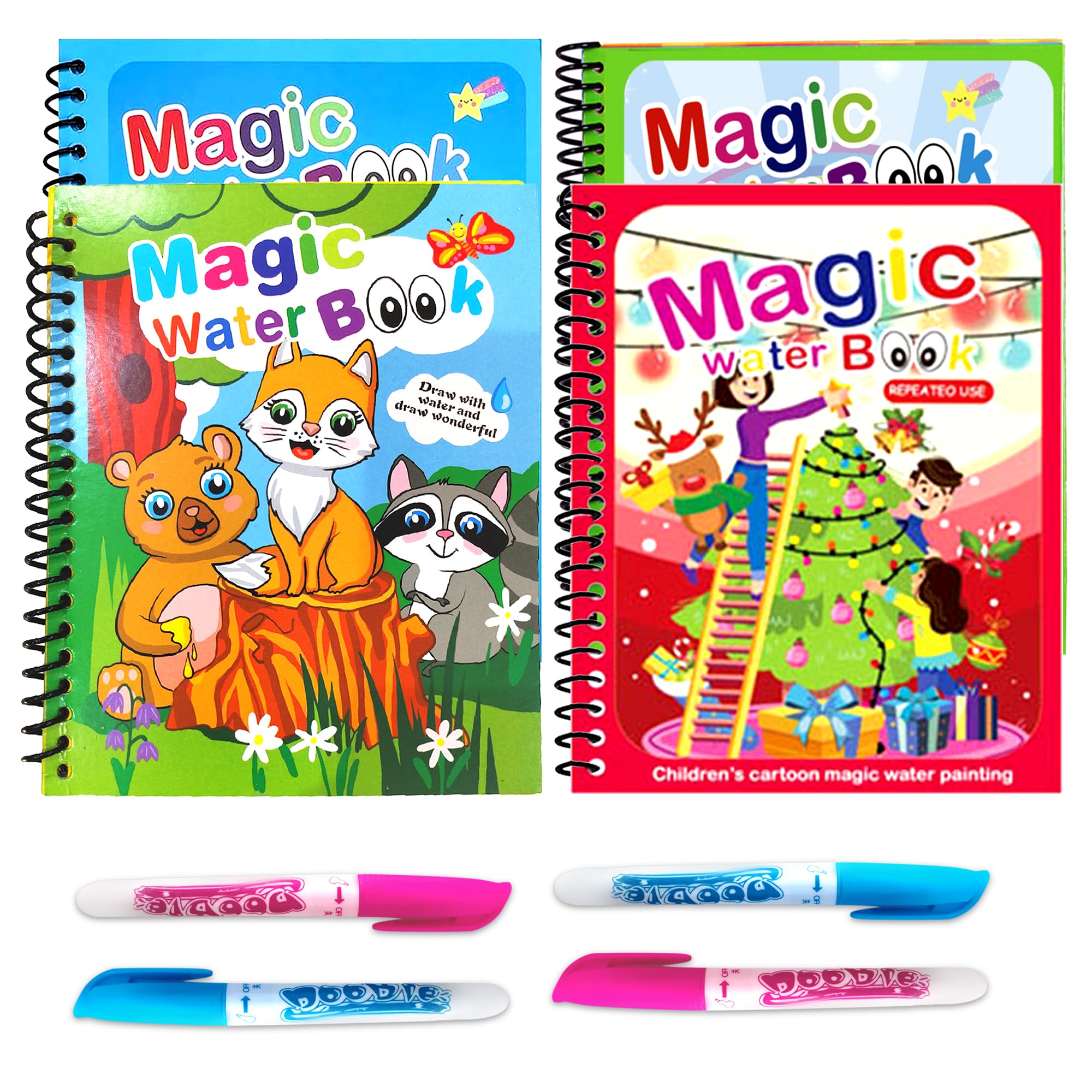 GLUN® 4 Pack Water Coloring Books for Kids, Water Painting Drawing Book for Toddlers 2-10 Years