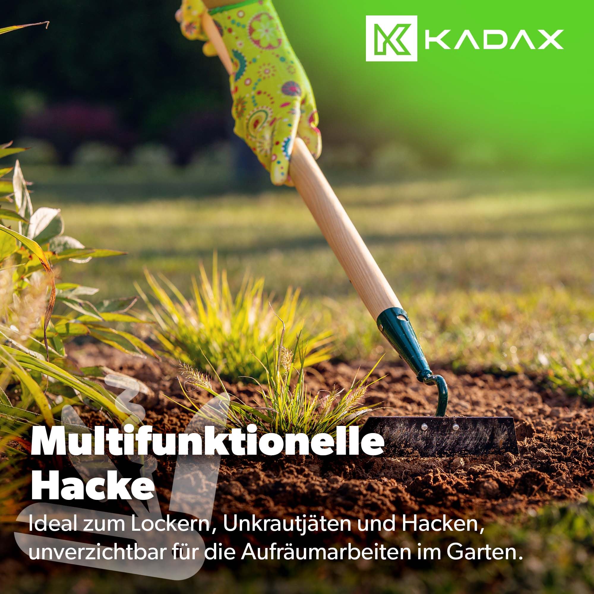KADAX Hacke, Gartenhacke zum lockern, lüften und jäten des Bodens, für Garten, Blatt aus Metall, Gartenzubehör, Unkrauthacke zum entfernen von Unkraut, Grubber (Arbeitsbreite: 16 cm, mit Holzstiel)