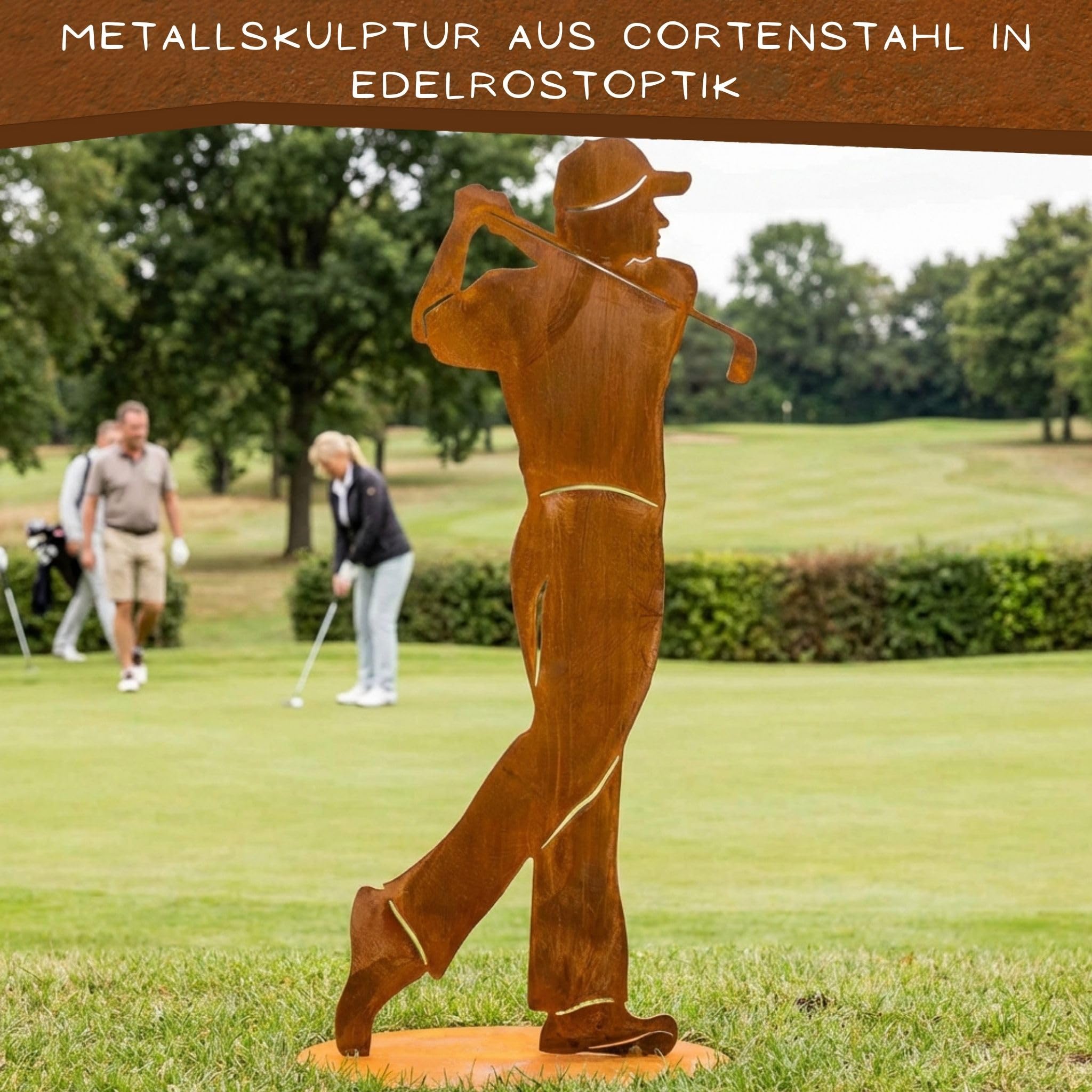 Rostikal Figurka golfisty 40 cm dekoracja ogrodowa rdza golfista figurka dekoracyjna do salonu
