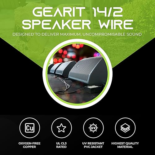 Miniatura 3 de GearIT Pro Serie 14 AWG - Cable de altavoz OFC de calibre 14 AWG CL3, (100 pies  30.48 metros negro) Cobre sin oxígeno UL, clasificado CL3 para