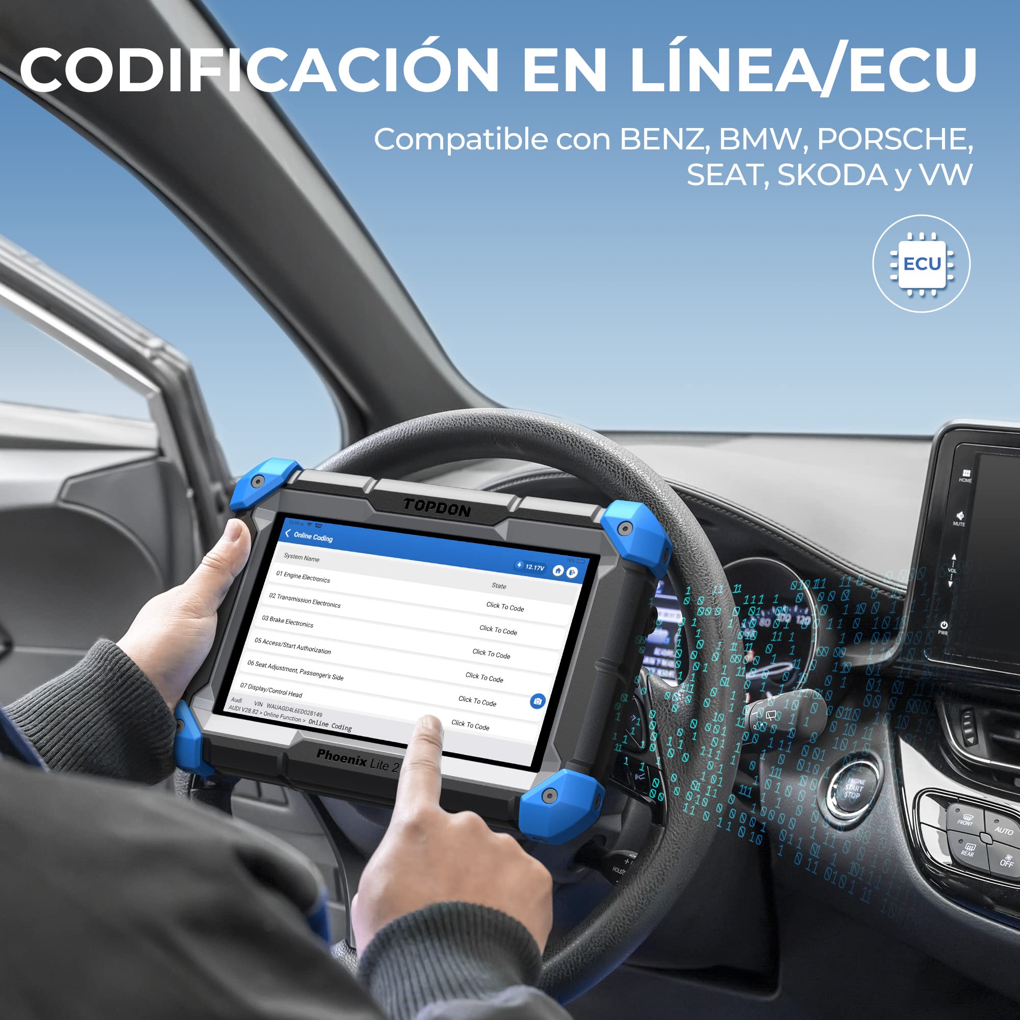 TOPDON Diagnosis Coche Multimarca,Phoenix Lite 2 Diagnóstico de Todos Los Sistemas de Nivel OE,28+ Funciones de Servicio de Mantenimiento,Codificación en Línea ECU,Control Bidireccional