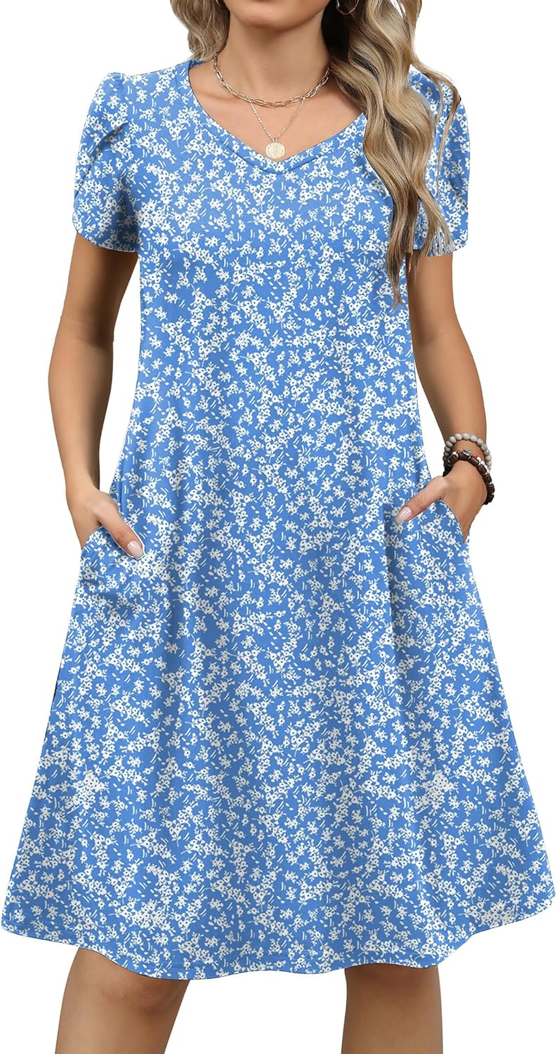 Zeagoo Womens Summer A-Line Dress with Pockets Mini Short Sleeve Dresses Flowy Beach Swing Dress 2026 Vacation Travel