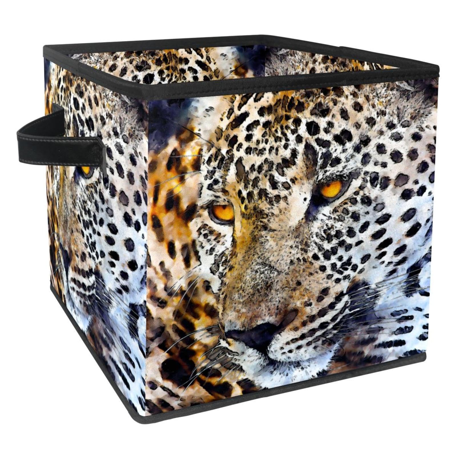 Boîte de rangement pliable cube en tissu motif guépard féroce pour placard