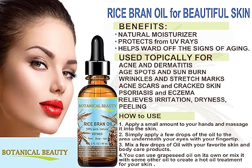 Miniatura 4 de Botanical Beauty Aceite de salvado de arroz 100% puro y natural refinado sin diluir prensado en frío aceite portador para cara, piel, cuerpo,