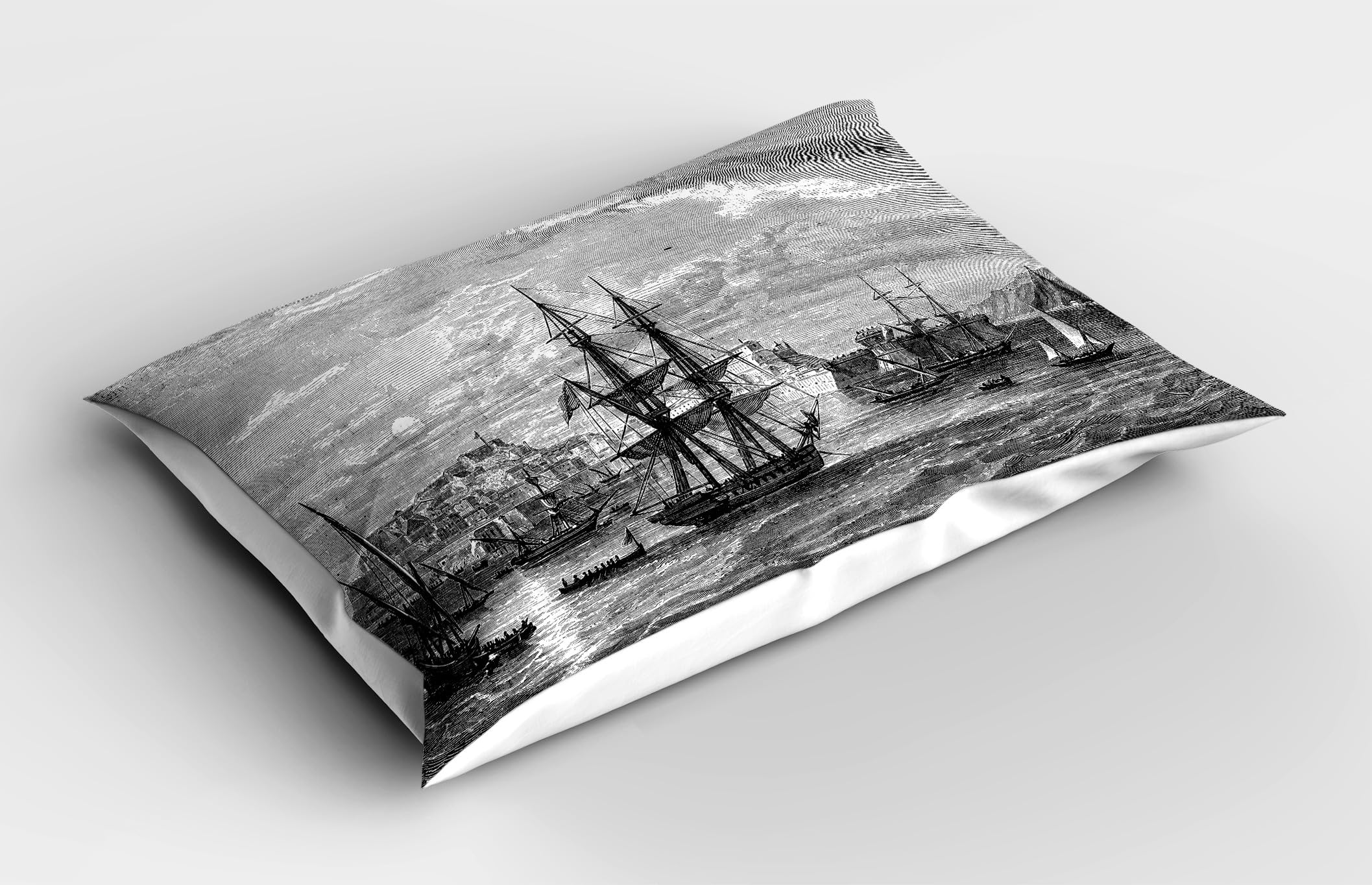 Lunarable Retro Pillow Sham Set of 2, Vintage Surf Poster with Palm Tree Beach Ocean Exotic Sports Graphic Print, Quality Microfiber Bedding Item for All Seasons, 30