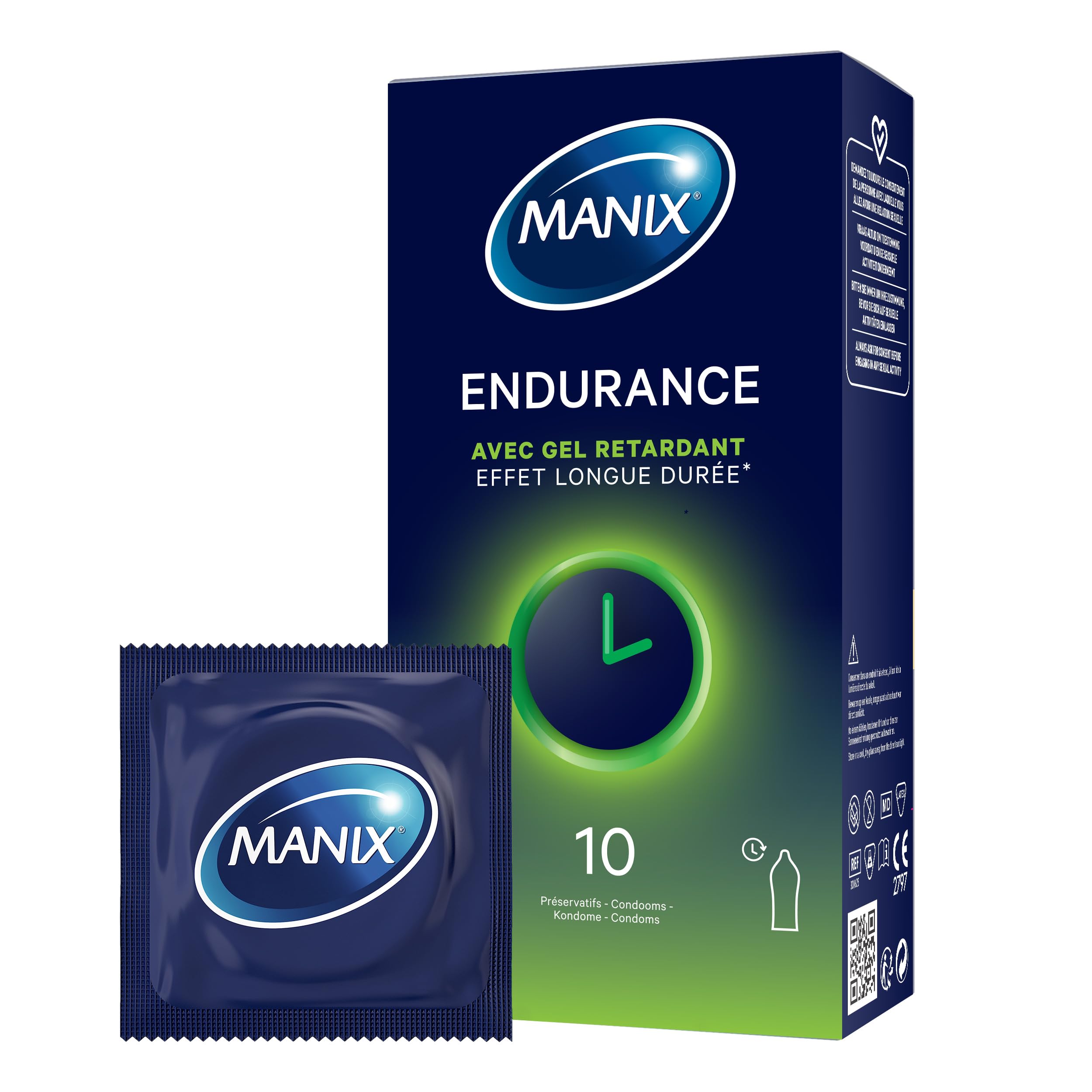 MANIX ENDURANCE TIME CONTROL: Boîte de 10 préservatifs pour Homme/​Largeur nominale 53 mm