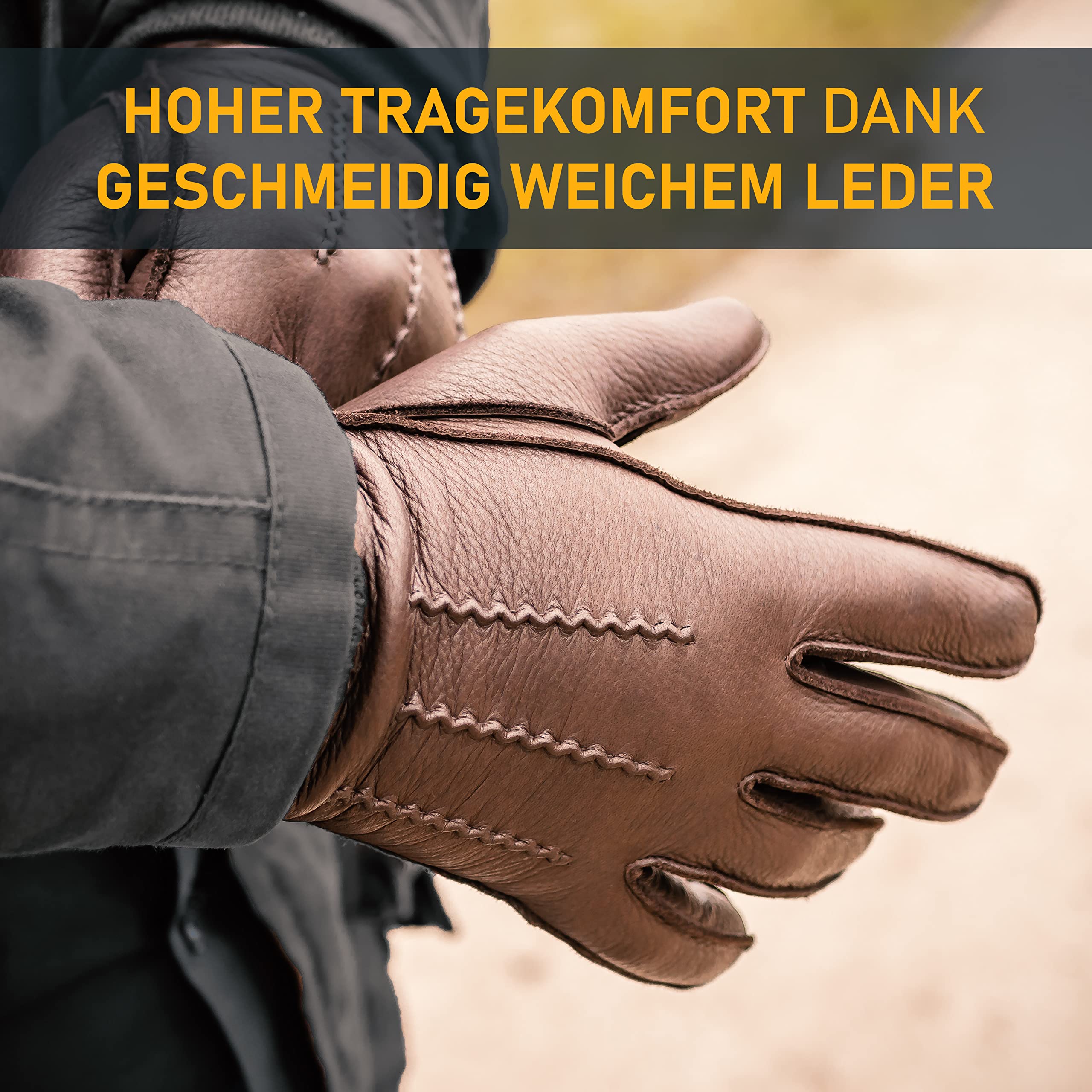 Skórzane rękawiczki męskie - bardzo miękkie skórzane rękawiczki z kaszmirową wyściółką wewnętrzną - Leather Gloves Men - męskie rękawiczki zimowe ze skóry