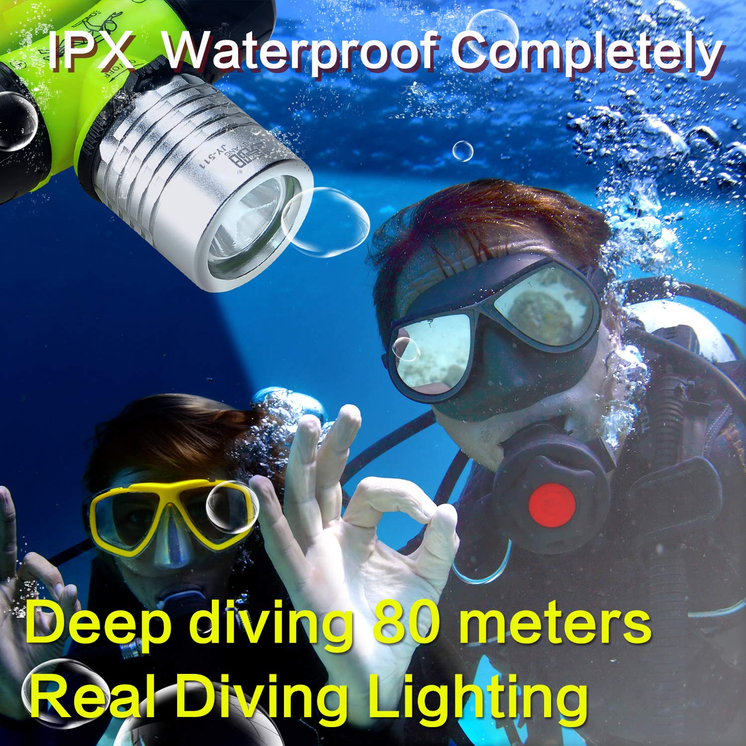 Lychee 5W Buceo Faro Super Brillante Submarino Faro Submarino Cabeza luz Impermeable LED Cabeza Linterna de Buceo, Deportes al Aire Libre, Senderismo, Camping, Pesca de Noche (Lámpara de Cabeza)