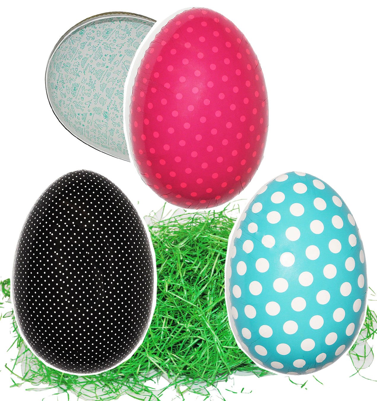 alles-meine.de GmbH Set Ostergras & 10 Füll - Pappeier 15 cm - Bunte Punkte/Dots - Osterei/Ei zum befüllen - Deko Pappe Papp Pappeier Dekoei Pappostereier Füllen - OSTE..