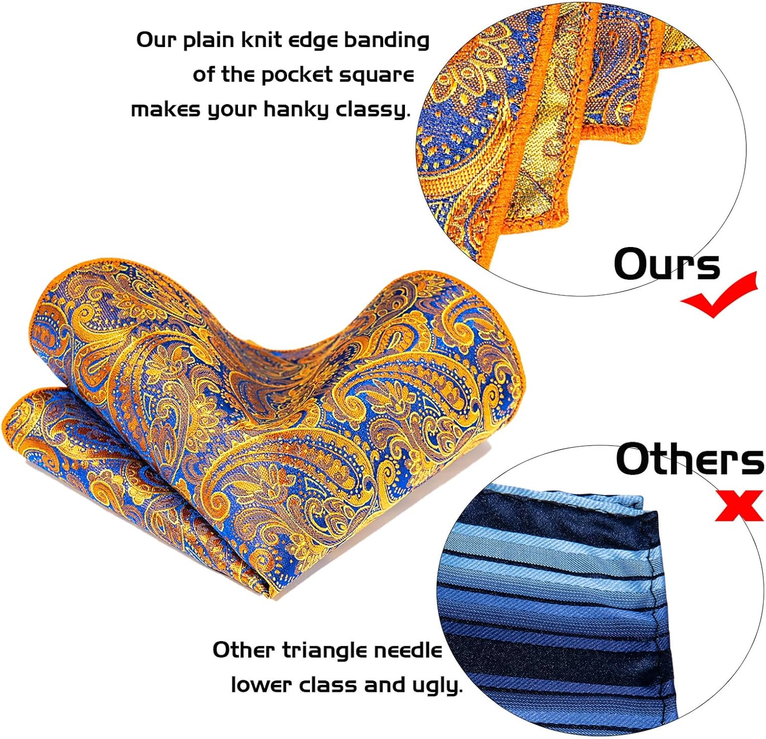 5PCS Tie and Pocket Square for Men, Silk Necktie and Handkerchief Cufflinks with Gold Ring and Lapel Pin Set - Image 3