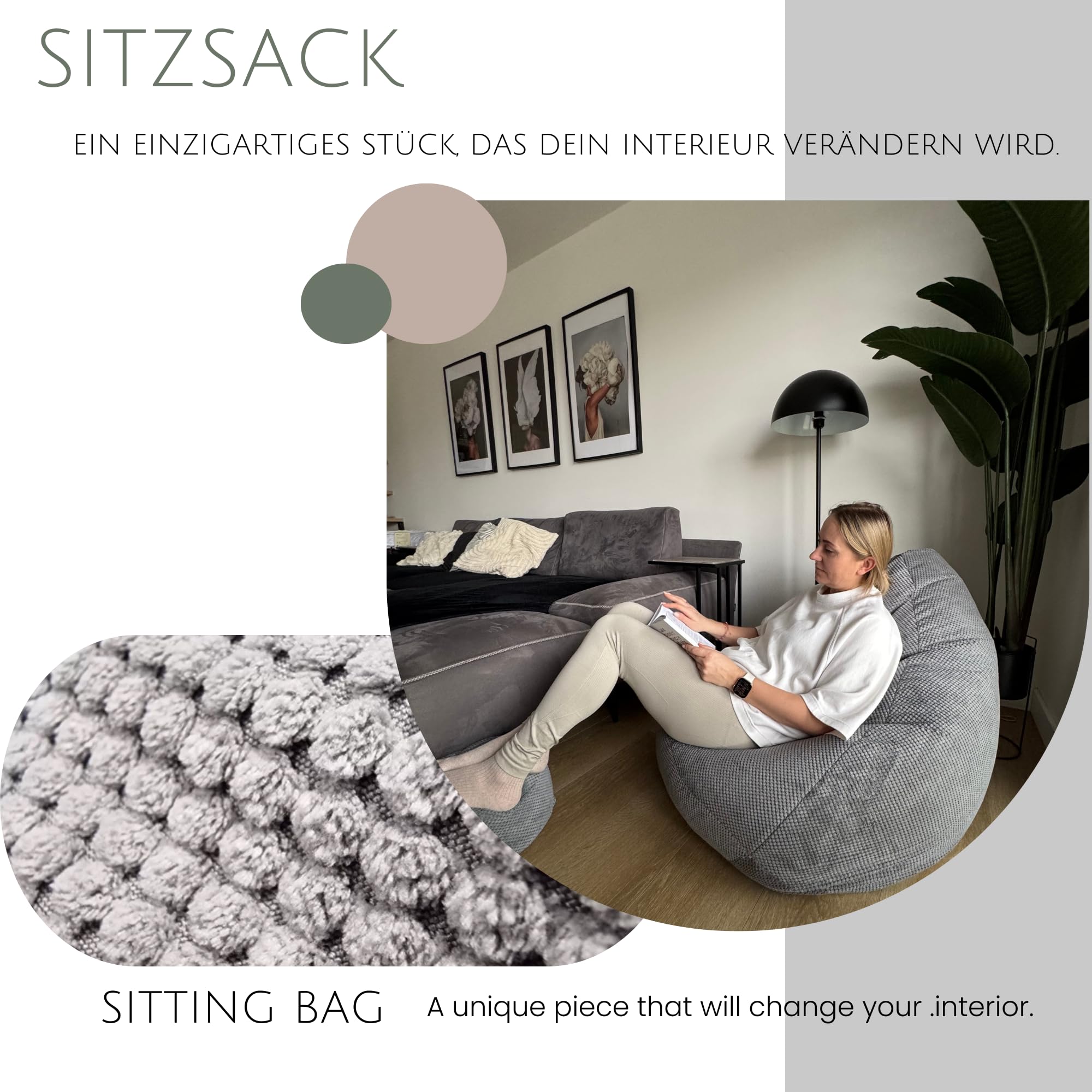 Sitzsack mit Hocker Puderrosa 95x95x120 cm - XXL Sitzsack Erwachsene mit Füllung - Schlafzimmer und Wohnzimmer Möbel - Samt Indoor Sitzsäcke - Bean Bag - Lounge Sessel