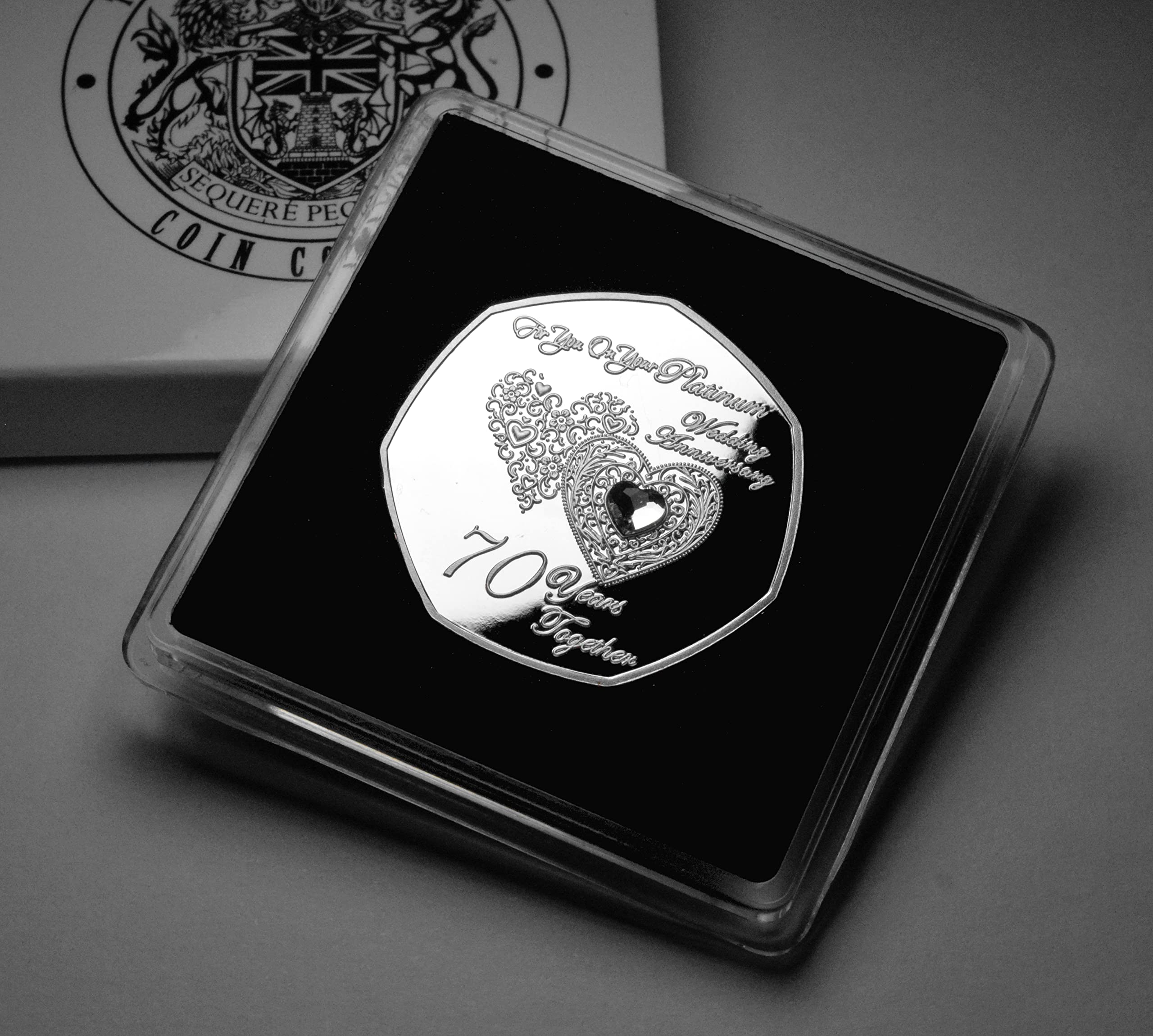 The Commemorative Coin Company On Your 70th Platinum Wedding Anniversary Commemorative in Gift Case. Silver. Diamante Gemstone. Parents/Grandparents. 70 Years Together. Gift/Present. Days, Hours