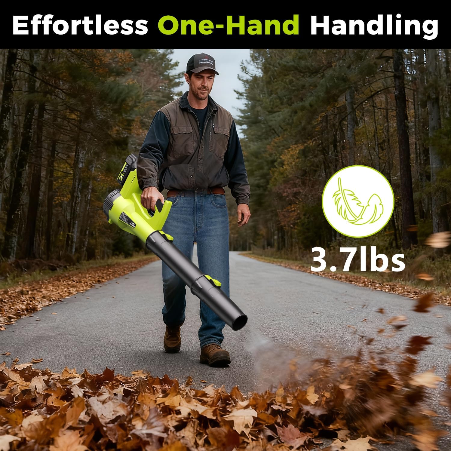 for Men Cordless Leaf Blower 21V: 500CFM 150MPH Electric Leaf Blower with 4.0Ah Battery & Fast Charger, 6-Speed, Lightweight 3.7lbs for Lawn, Patio, Yard, Garage Cleaning (Green)