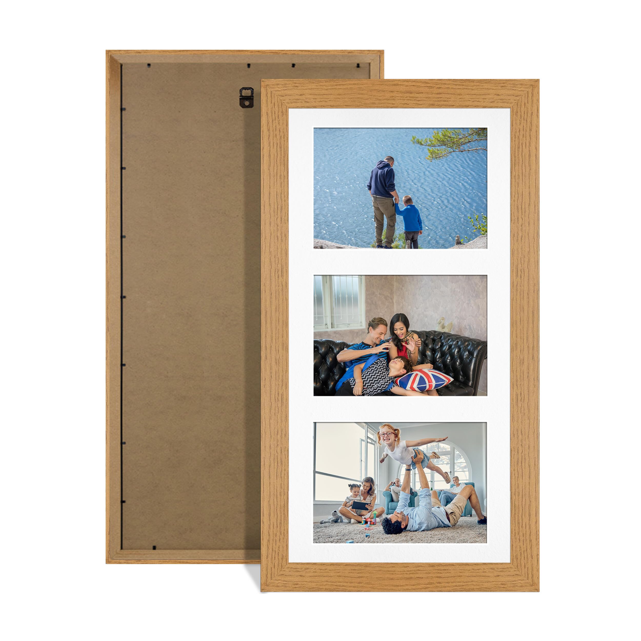 Alison Kingsgate Oak 40x20cm Photo frames for multiple pictures -3 Apertures Collage Frame with White Mount - Holds (3x) 6x4 Photos - Engineered Wood & Perspex — image 1