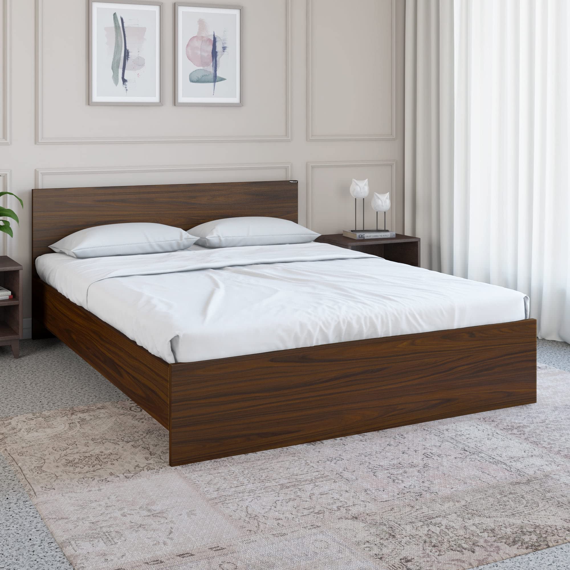 Nilkamal Arthur Wooden Queen Bed Without Storage | Engineered Wood | Contemporary Design | Walnut-image-1