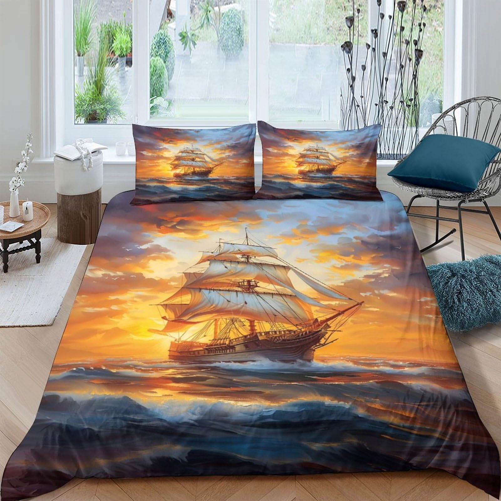 Ferro di cavallo rustico copripiumino 3 Pezzi ultra motivo 3D con federe incluso federe con cerniera Composizione floreale vintage Set Di Copripiumino for ragazze e bambini King（220x240cm）