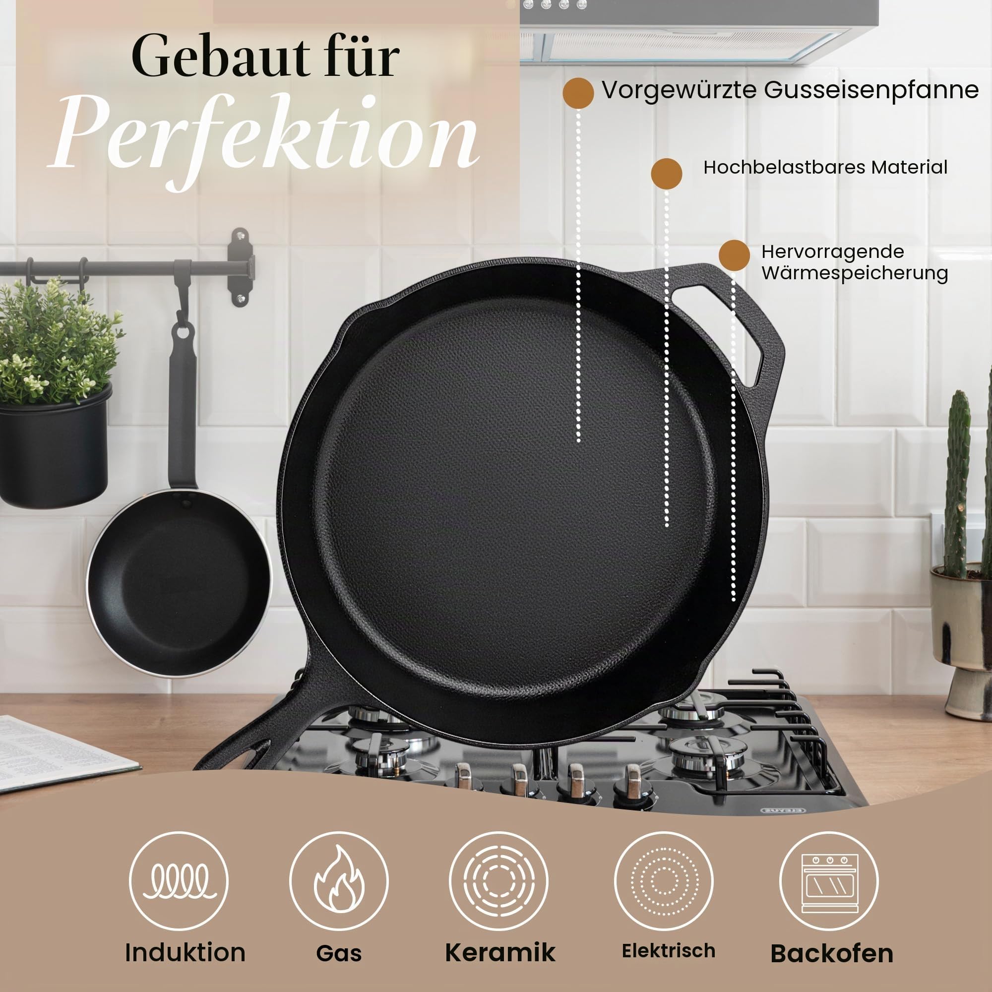 nuovva Vorgewürzter Dutch Oven Topf – Gusseiserne Bratpfanne & Grillplatte – 2-in-1 Kombi-Kocher mit Deckel – 3,2 Quart Dutch Oven, 10,25 Zoll Bratpfanne