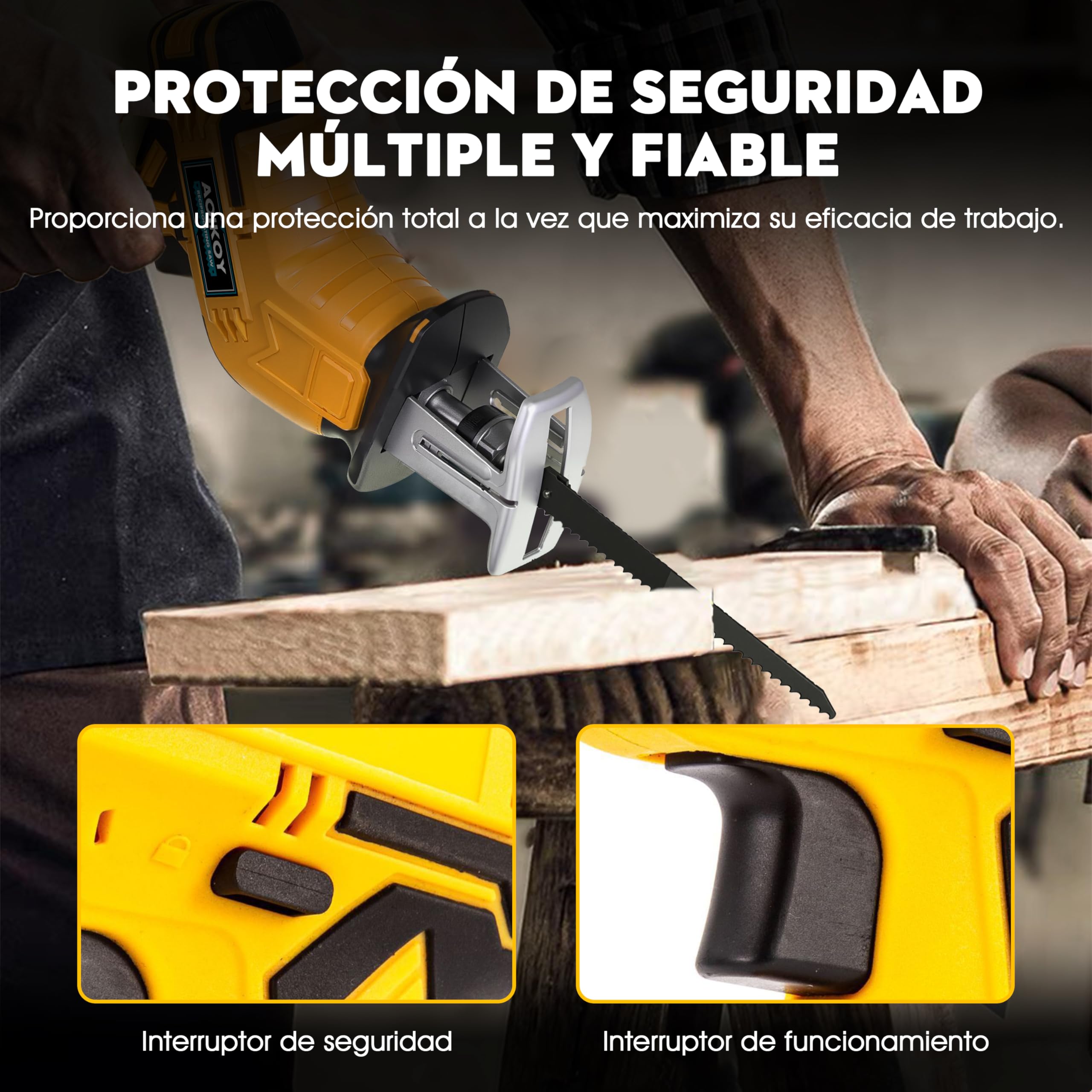 Sierra Sable Sin Cable para Dewalt 21V, Segadora Alternativa Sin Escobillas con 4 Hojas, Velocidad Ajustable 0-2500 RPM para Corte de Madera/Metal/PVC (Sin Batería)