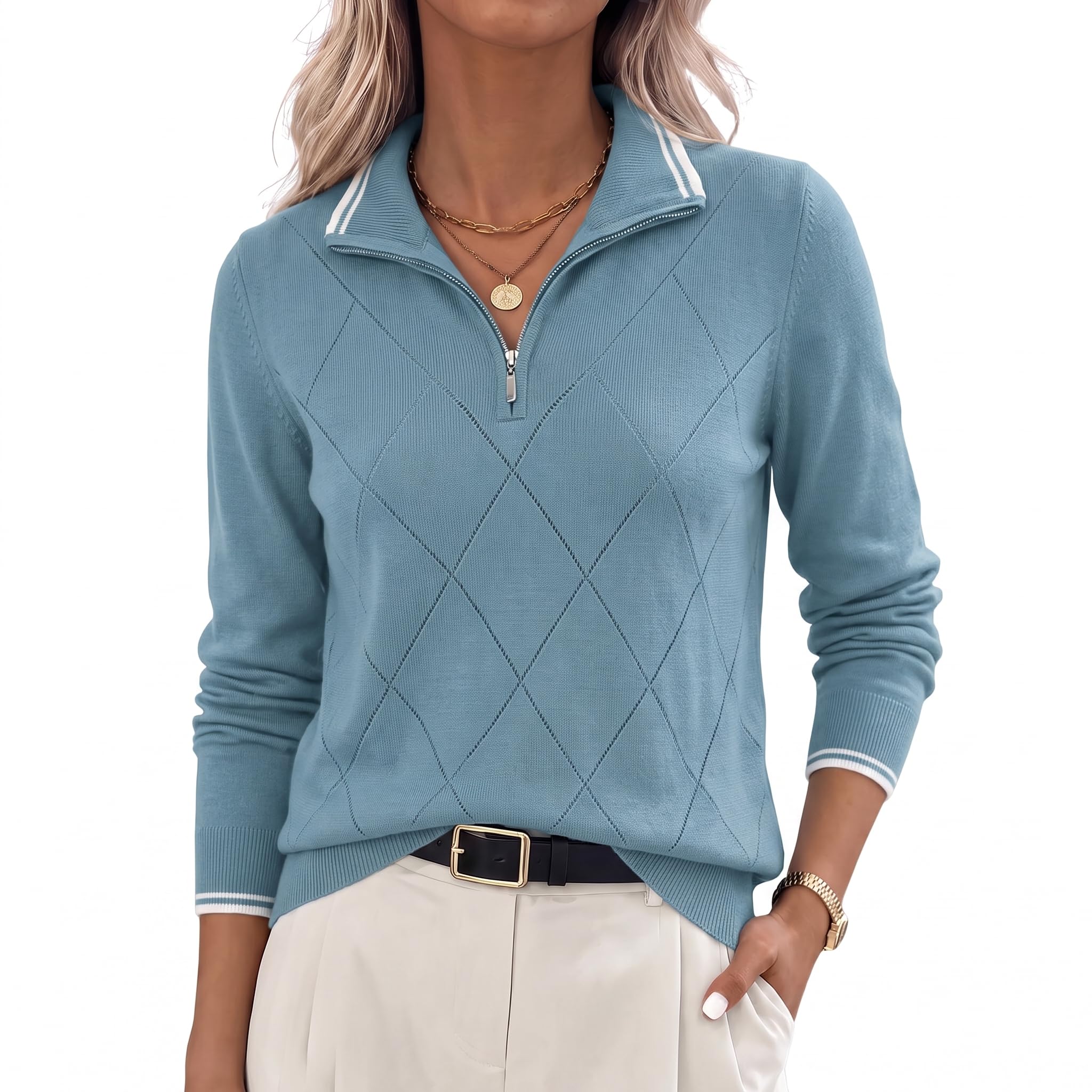 JACK SMITH Quarter Zip Pullover Sweaters for Womens, Rib Polo Sweater Tops