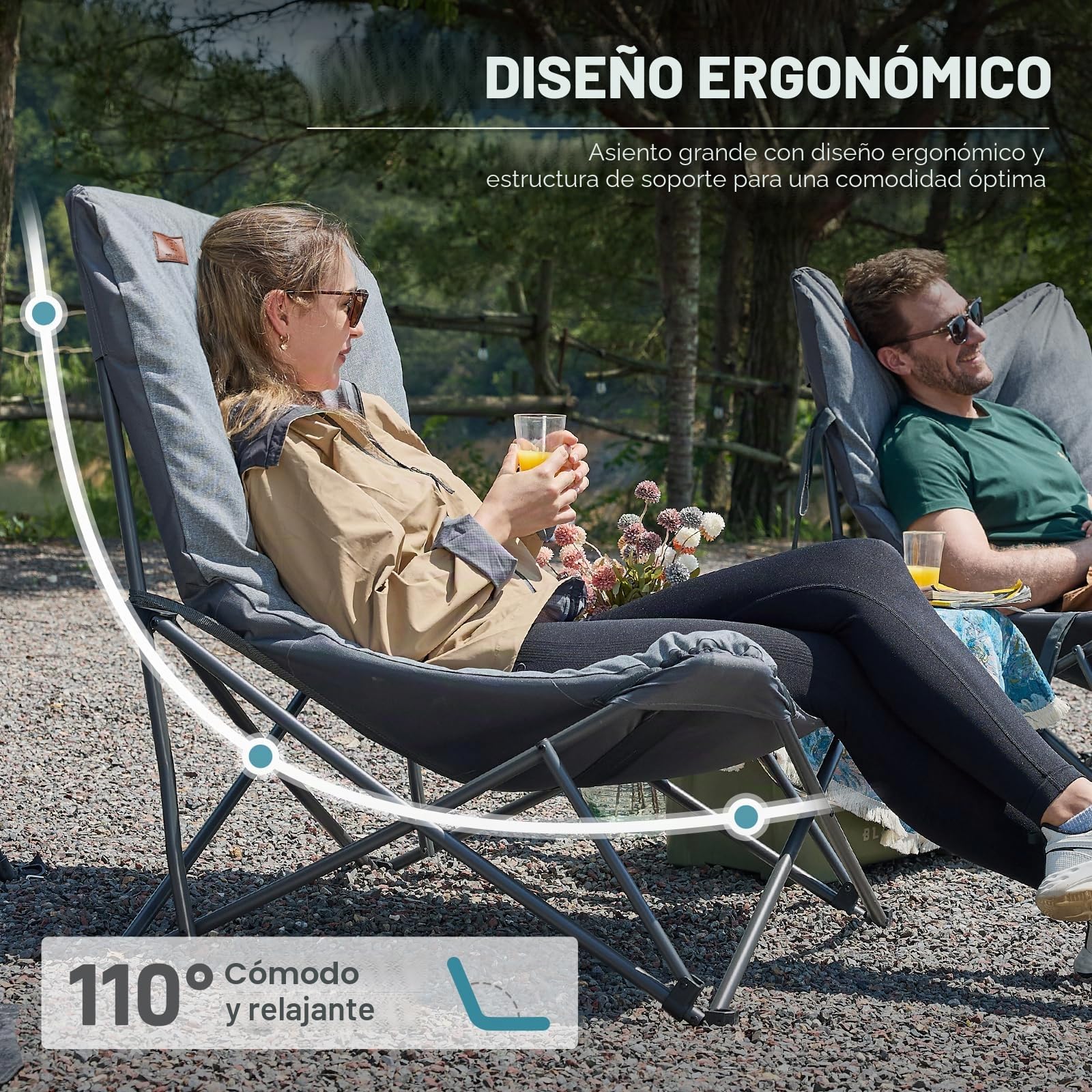 EVER ADVANCED Silla de Camping Plegable Lujo XXL 180KG Capacidad, Sillón Extra Grande Reforzado con Respaldo Alto, Silla de Jardín Relax para Camping Jardín Balcón Pesca Festival Interior