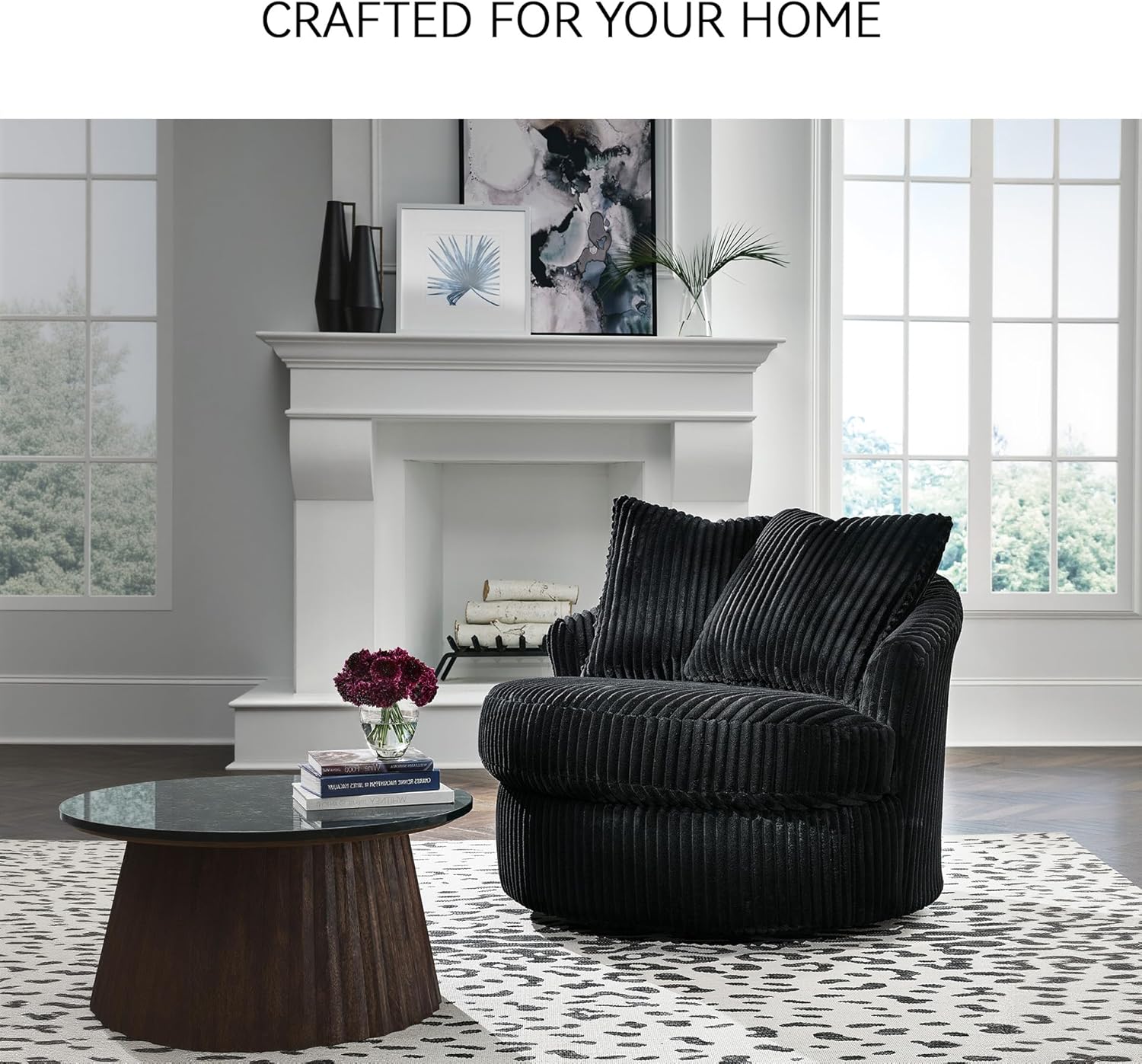 Signature Design by Ashley Gramwell Casual Swivel Accent Chair with Loose Seat Cushion, Black