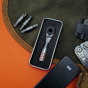 711L Mini Ratchet Wrench DUO - One of the World's Smallest 1/4 Ratchet Wrench For Tight Spaces - For Flat (32mm) and Standard (25mm) Double-ended Bit