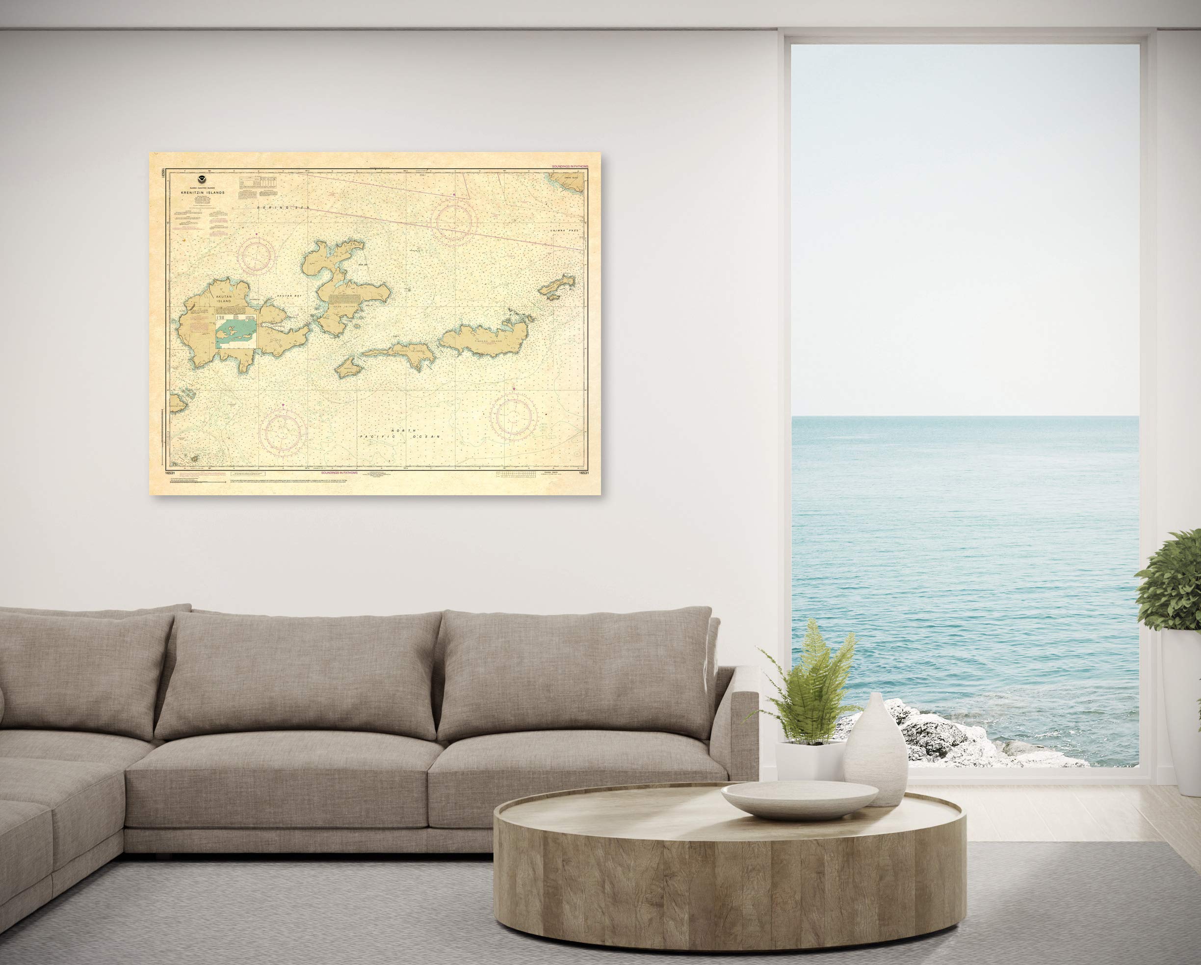 Paradise Cay Publications Antiqued NOAA Chart 16531: Krenitzan Islands
