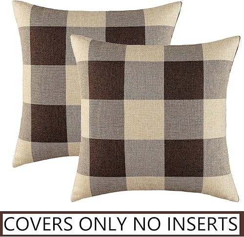 Miniatura 7 de UGASA - Juego de 2 fundas de almohada clásicas a cuadros de lino a cuadros retro, fundas de cojín decorativas para sofá, cama, vacaciones, 24 x 24