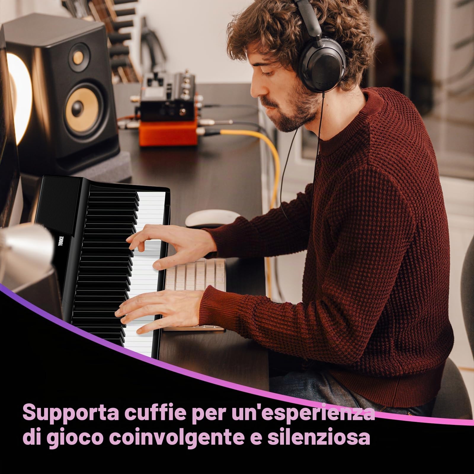 TERENCE Pianoforte Digitale 88 Tasti Tastiera Dinamica Pesata 2 x 15W di Altoparlanti Pannello di Controllo Tattile Funzione di registrazione video Supporto per Cuffie e Altoparlanti Esterni
