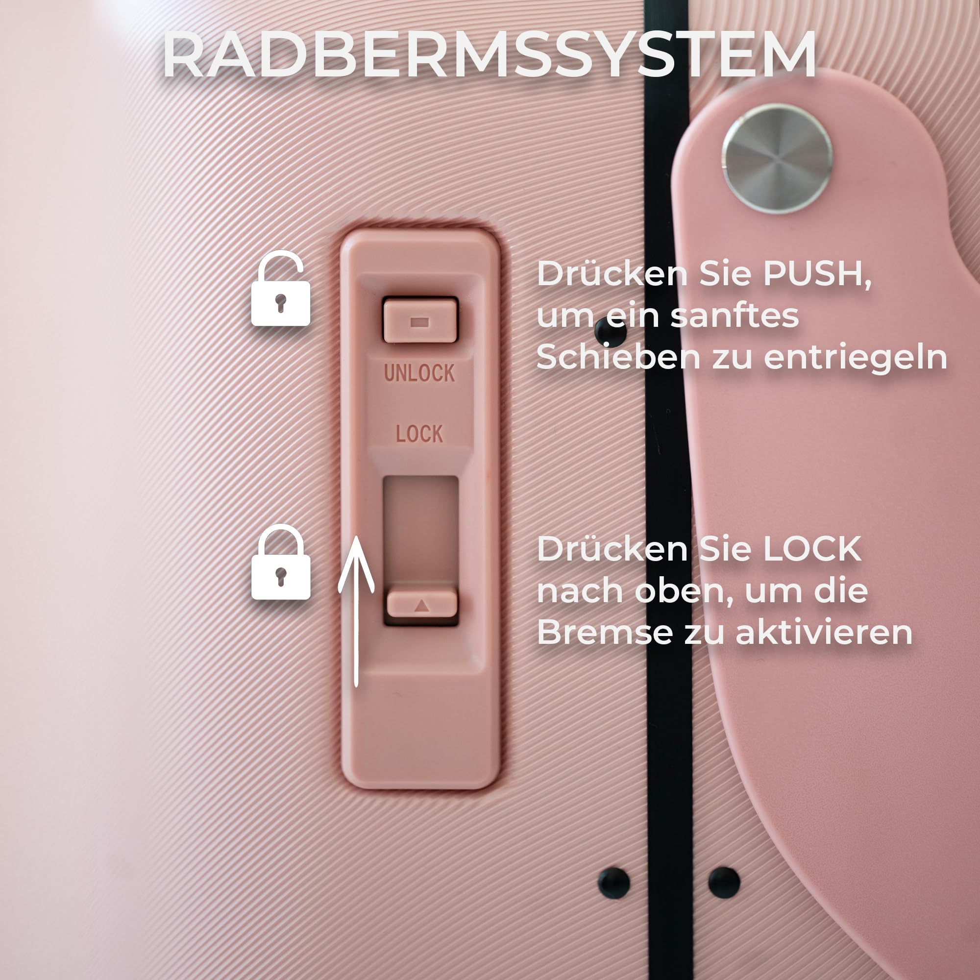 MiaMily Carry-On Plus Ride-On Koffer, Integrierter Sitz, Obenliegender Zugang, wasserdichte und Thermotasche, Radbremsen, TSA-Schloss, Dusty Pink