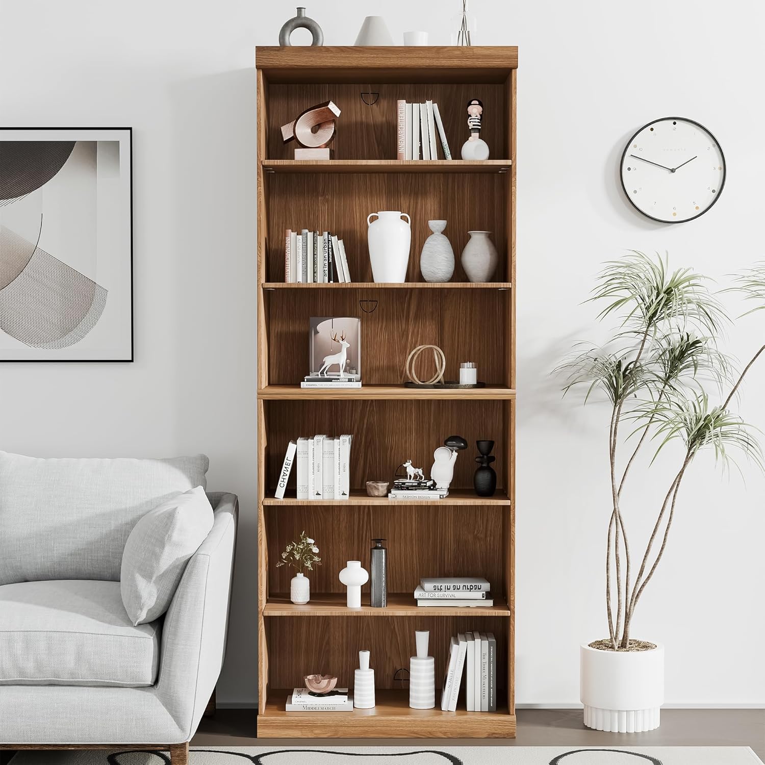 Casaphoria 82" H Wooden Bookcase, Heavy Duty Bookshelves, 6-Tier Wide Bookshelf with Large Storage Space for Home Office, 82" H x 31" W x 16" D, 130Lb, Oak Natural Oak 82"H