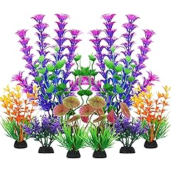 Fish Tank Decorations - 10 Pcs Colorful Aquarium Plants, Plastic Accessories, Mini Plants for Aquarium Decor