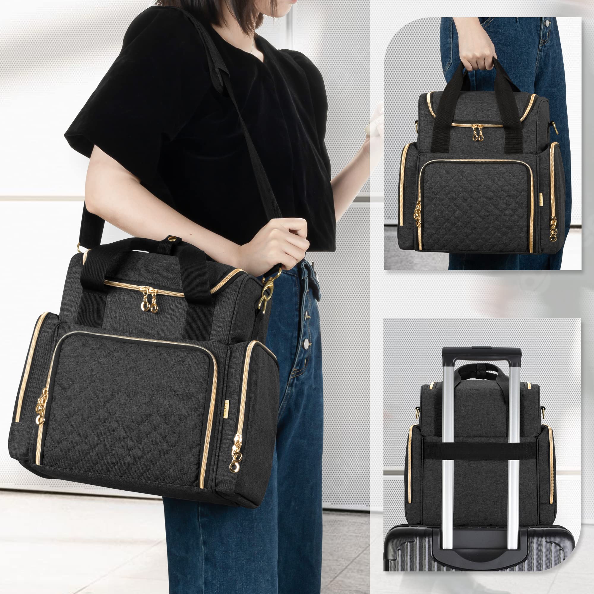 Luxja Kulturtasche Damen, Make Up Organizer Tasche, Kosmetikkofffer für Make up, Kosmetiktasche zum Tragen, Reise Kulturbeutel für Mädchen, Männer und Frauen, Schwarz | Kosmetikkofffer für Make up, Kosmetiktasche zum Tragen, Reise Kulturbeutel für Mädchen