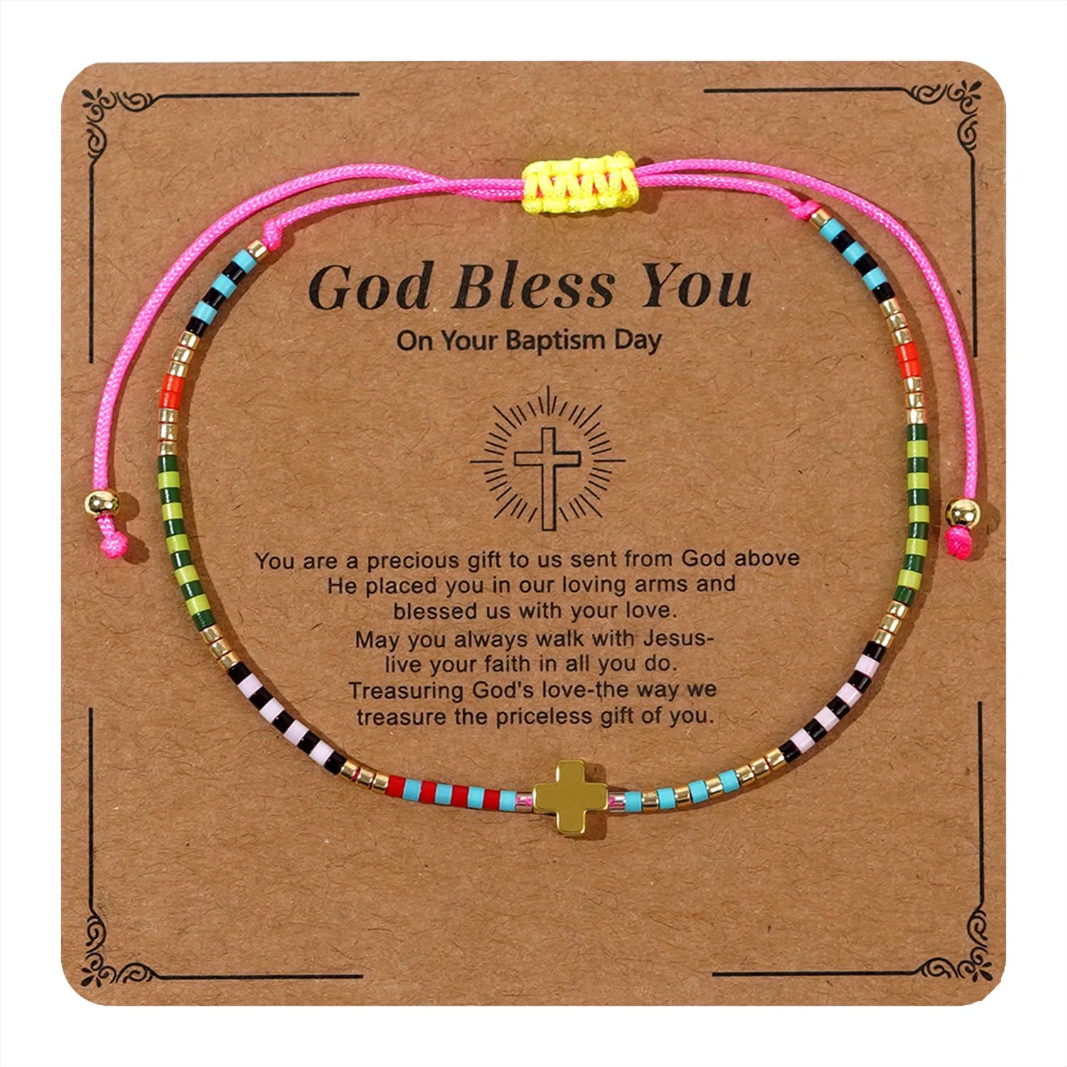 Gold Cross Seed Beaded Bracelets for Women, Boho Handmade Colorful Adjustable Strand Summer Beach Jewelry Gift.