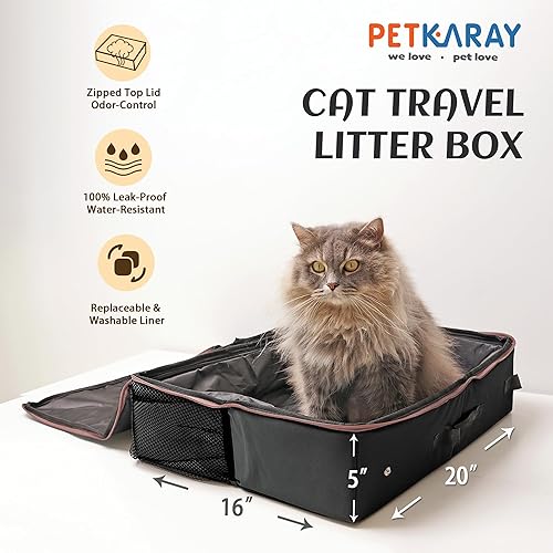 Miniatura 8 de PETKARAY Caja de arena de viaje, caja de arena portátil para gatos, caja de arena de viaje plegable para gatos en el automóvil, incluye forro de