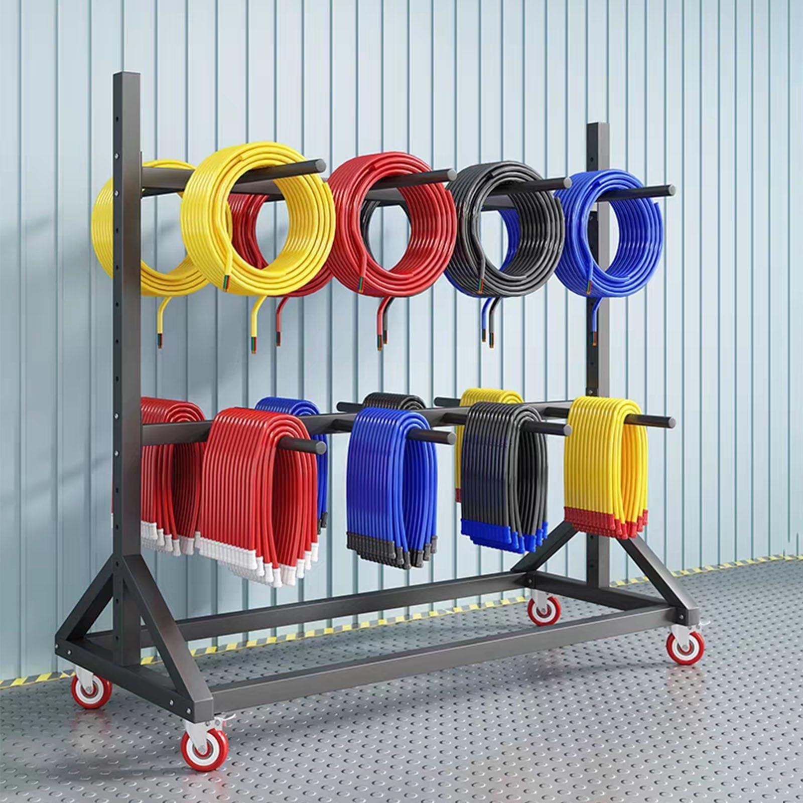 Wire Spool Rack Power Cord Spool Rack Cable Reels Storage Stand Heavy Duty Wire Cable Display & Storage with Wheels 881lbs Capacity, Steel(A,2-Tier 160x90x150cm)