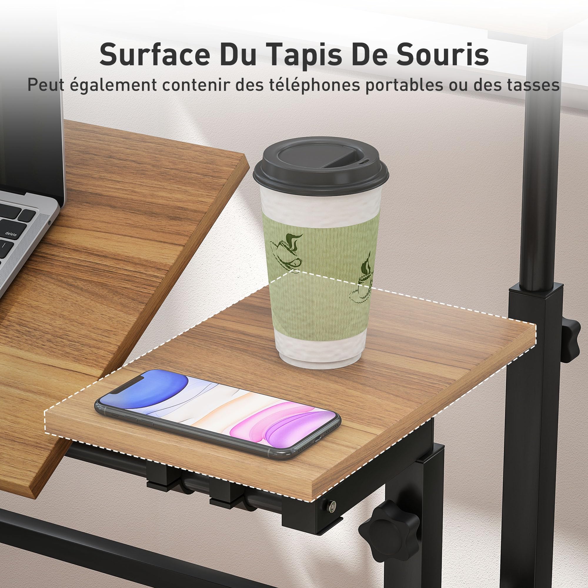 HOMCOM Scrivania sit-stand regolabile in altezza 70x60cm Marrone | Scrivania computer su ruote, piano inclinabile, postazione di lavoro per camera da letto, piccoli spazi