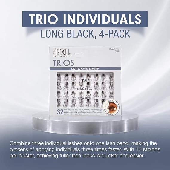 Ardell False Eyelashes Individual Lashes Trios Long Black - DIY Lash Clusters, Flared Volume, Strip Eyelash Extensions, 4 Pack