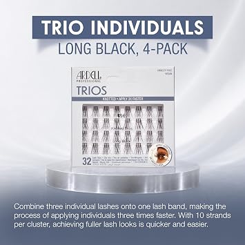Ardell False Eyelashes Individual Lashes Trios Long Black - DIY Lash Clusters, Flared Volume, Strip Eyelash Extensions, 4 Pack