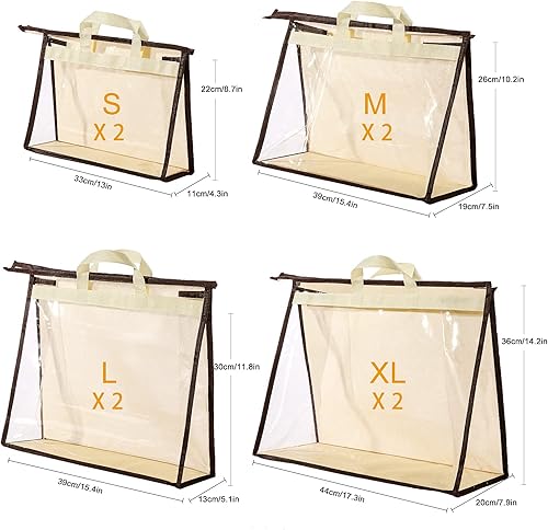 Vista 4 de CINPIUK Bolsas de almacenamiento transparentes para armario, bolsa de almacenamiento colgante con cremallera para bolsos, M Beige,Gris,Rosa