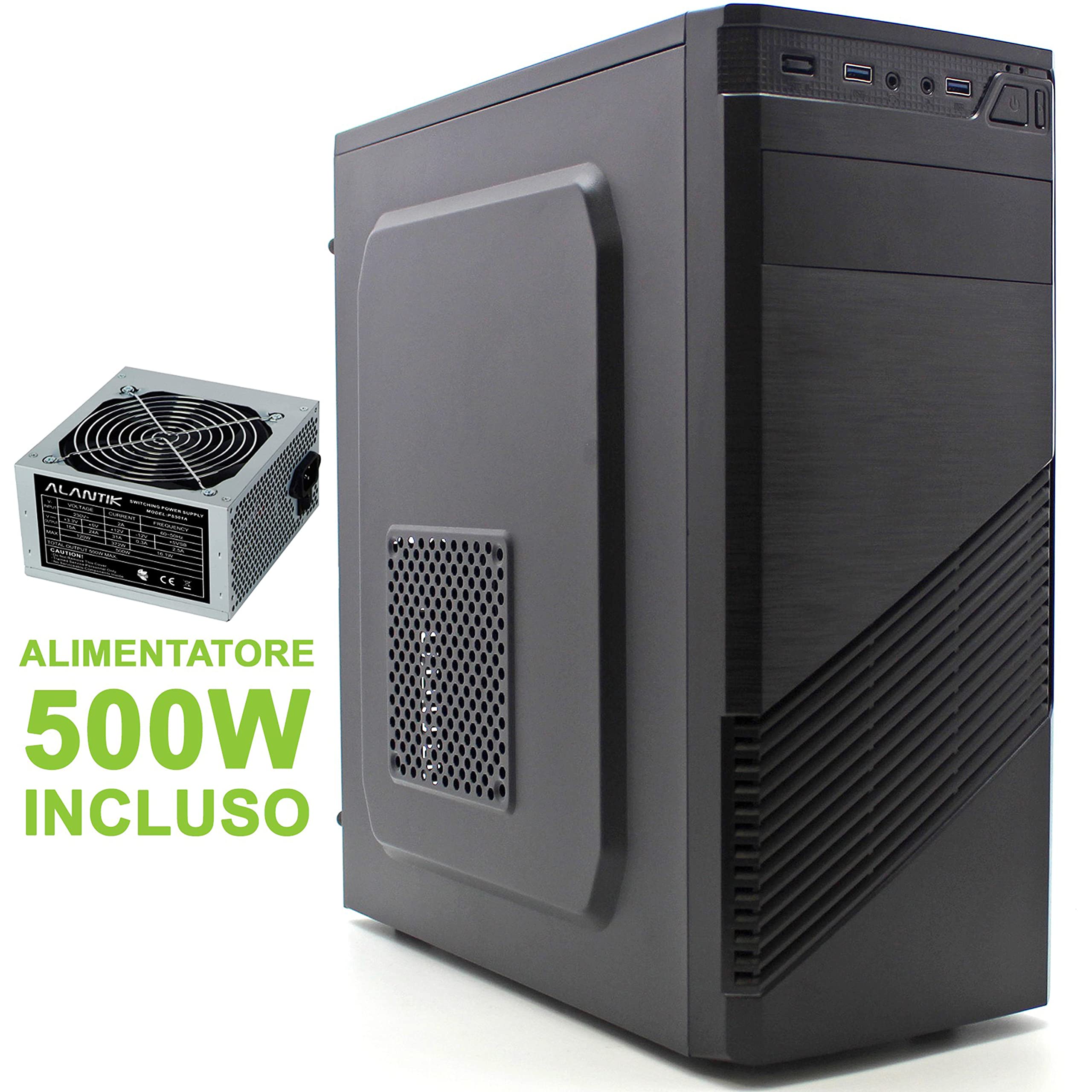 Simpletek - Case Aziendale Cabinet Completo Nero Con Alimentatore 500W | ATX