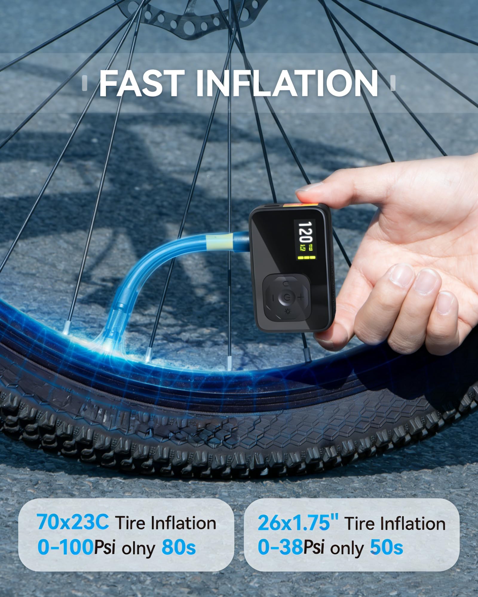 Pompe À Vélo Électrique Auto-Off Lumière LED pour Vélos Électriques VTT Ville Course Valves Presta Schrader