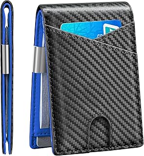 Mens Slim Wallet with Money Clip Bifold RFID Blocking Front Pocket Wallets Credit Card Holder, Blue, Rfid Blocking