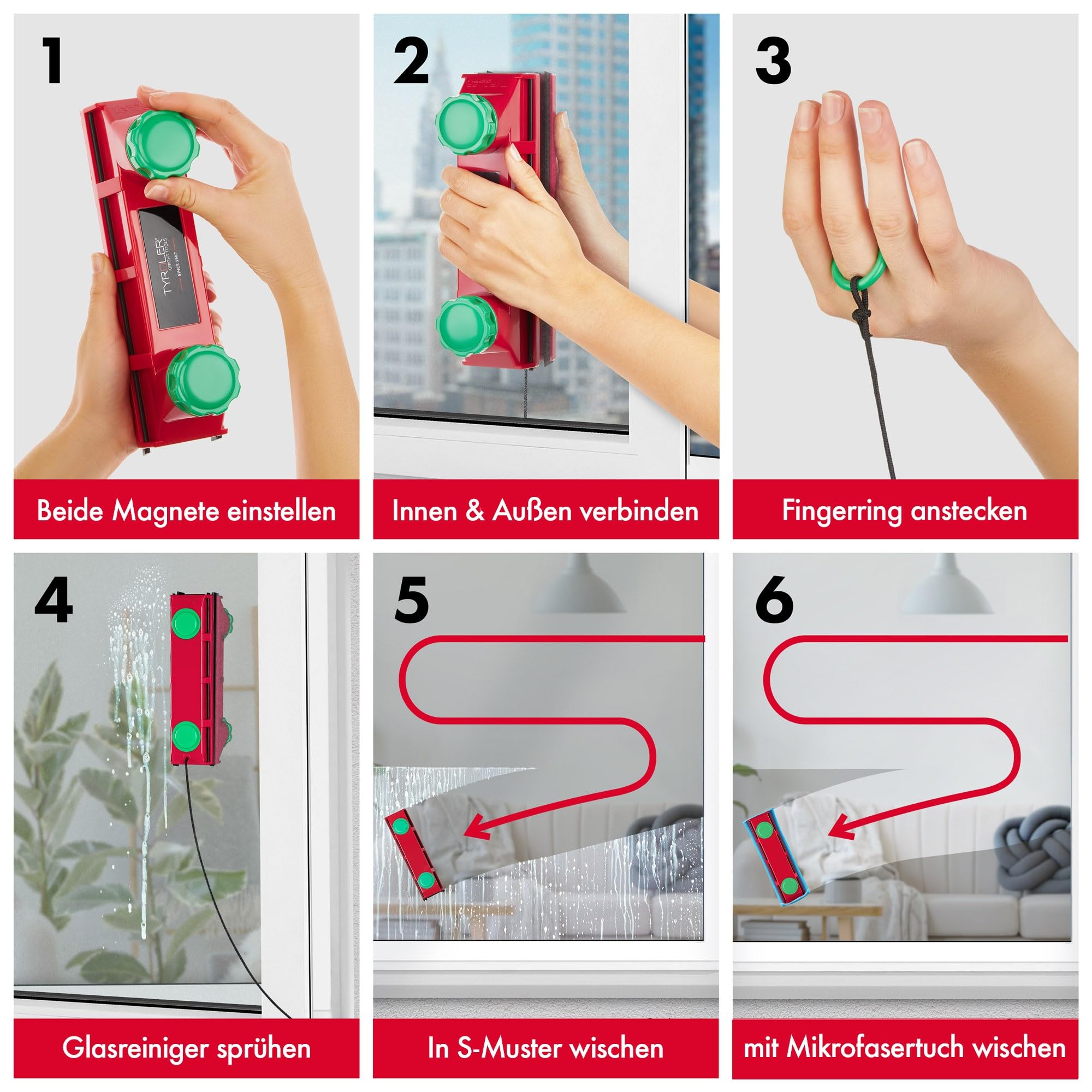Tyroler Glider D-4 Magnetischer Fensterreiniger für 2-40 mm Doppelglas | | Beidseitiger Magnetischer Fensterputzer 2-40 mm für 99% Glasstärken | Fensterreiniger Magnetisch | Magnet Fensterputzer